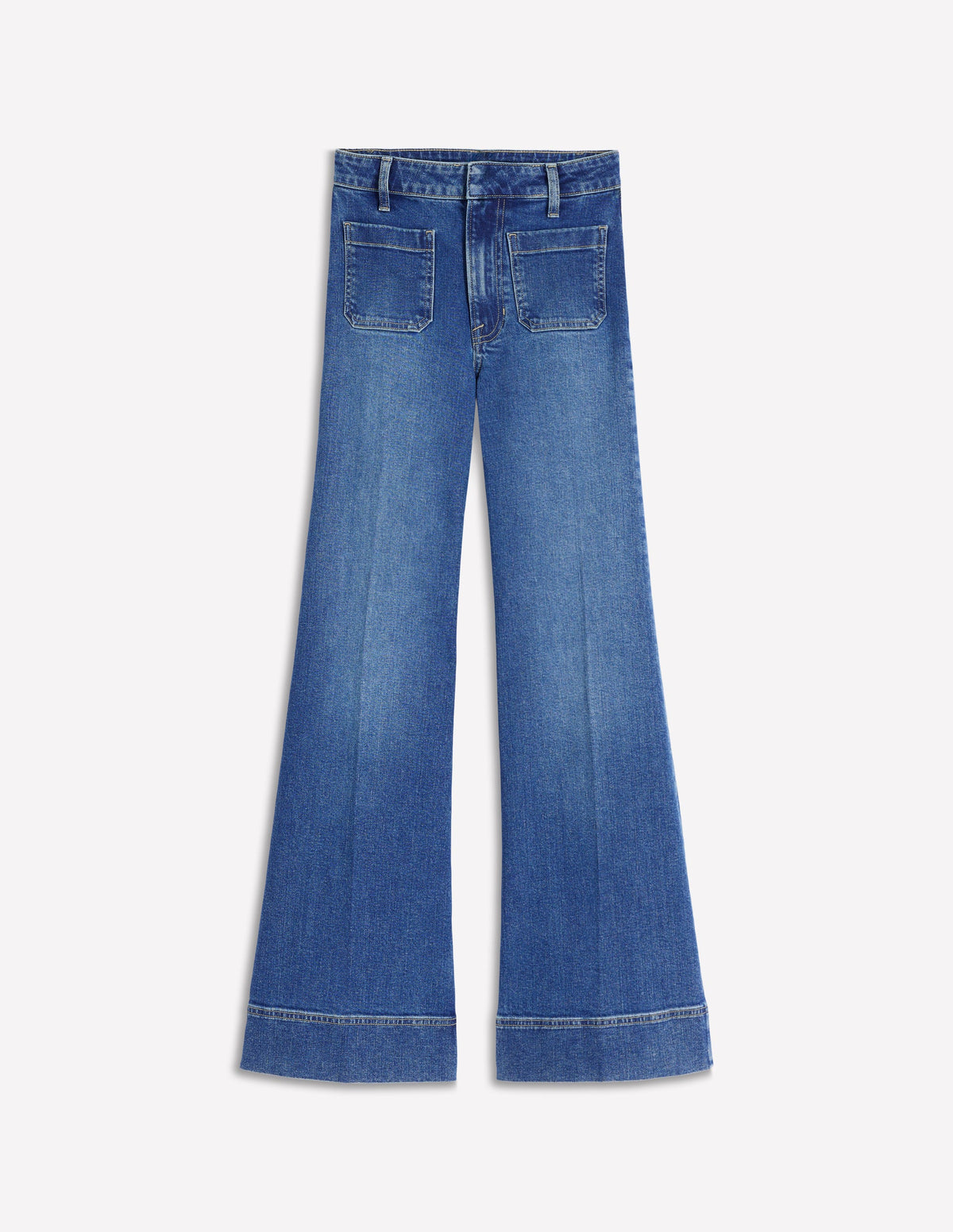Ausgestellte Jeans mit aufgesetzter Tasche-Mittlere Waschung-7