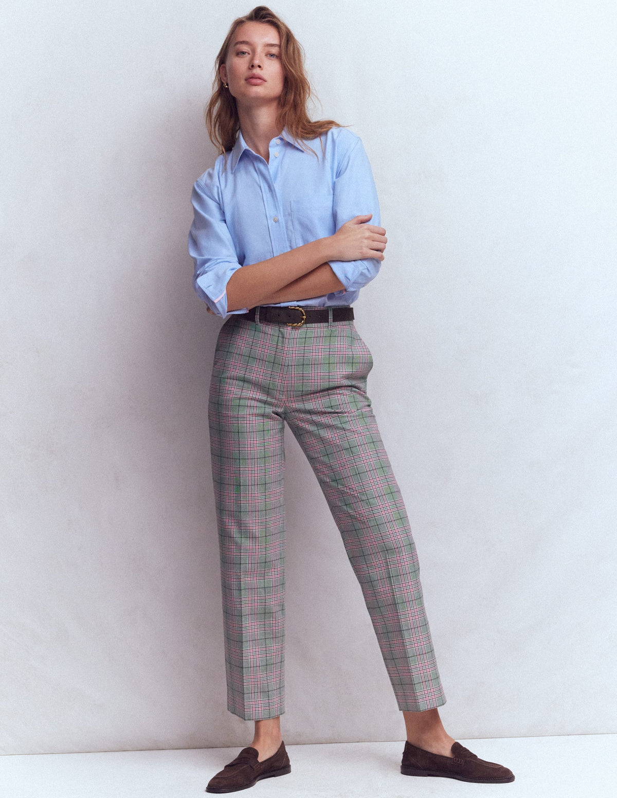 Pantalon ajusté Canonbury-Carreaux vert, rose et marron - Image 1
