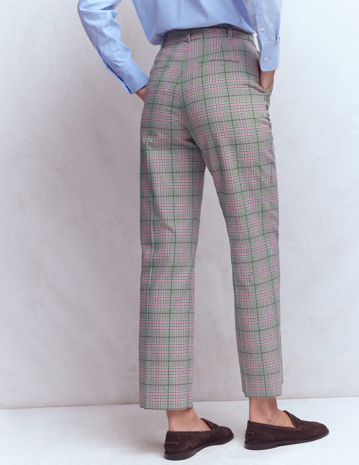 Pantalon ajusté Canonbury-Carreaux vert, rose et marron-3