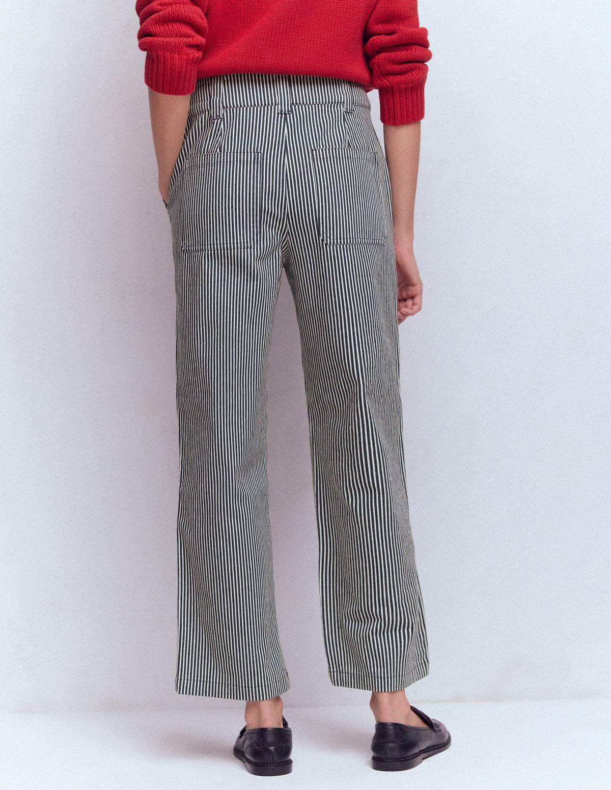 Chinohose mit geradem Bein-Blau und Naturweiß Gestreift-3