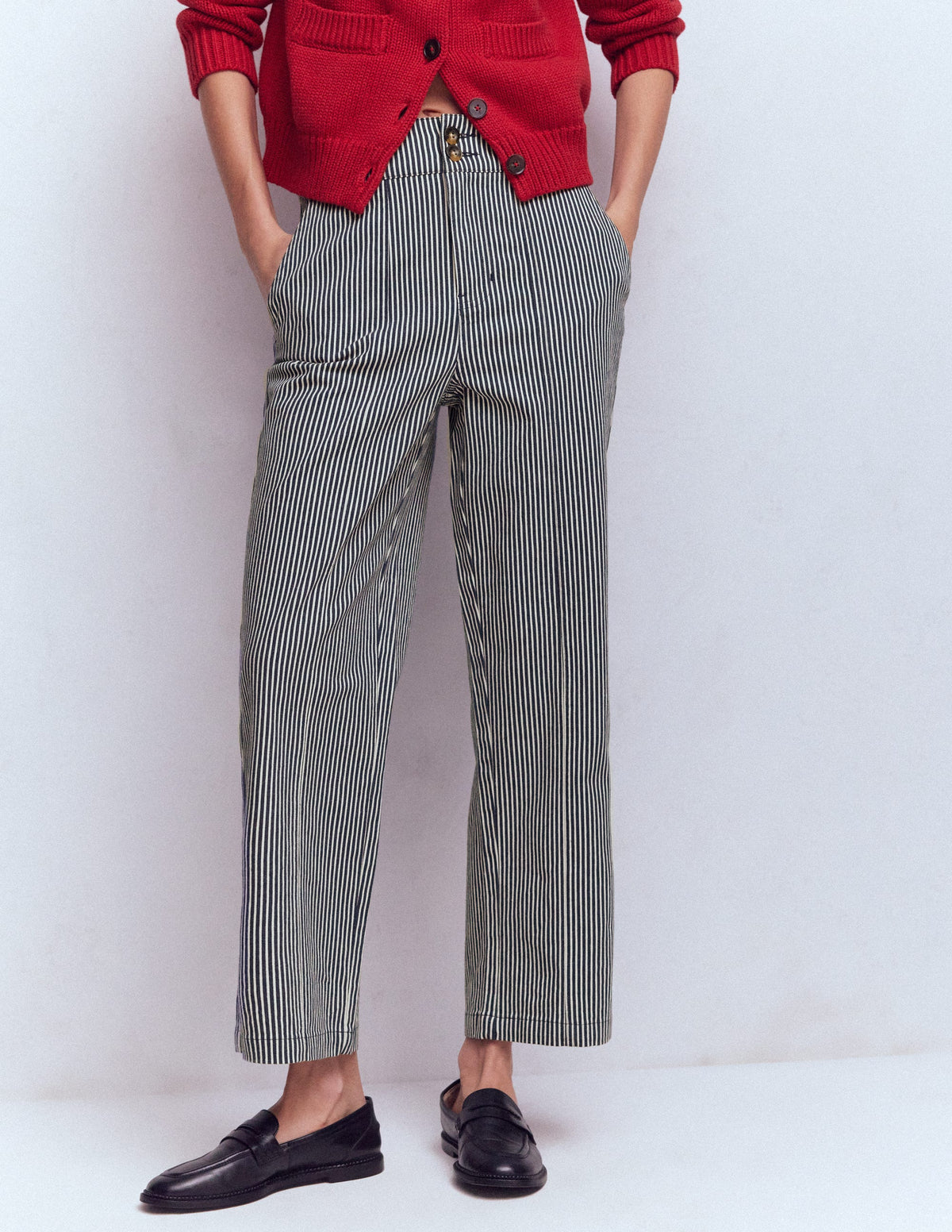 Chinohose mit geradem Bein-Blau und Naturweiß Gestreift - Image 4