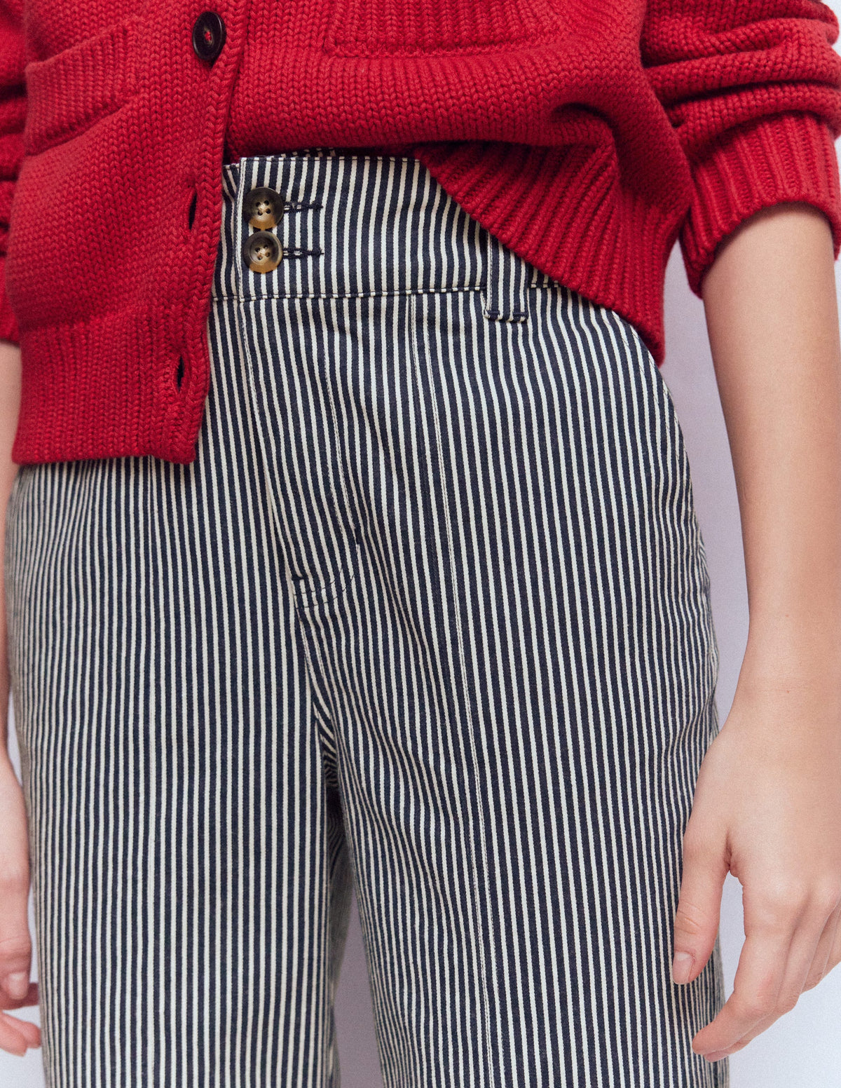 Chinohose mit geradem Bein-Blau und Naturweiß Gestreift-5