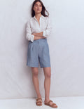Short Kensington en lin-Chambray Bleu