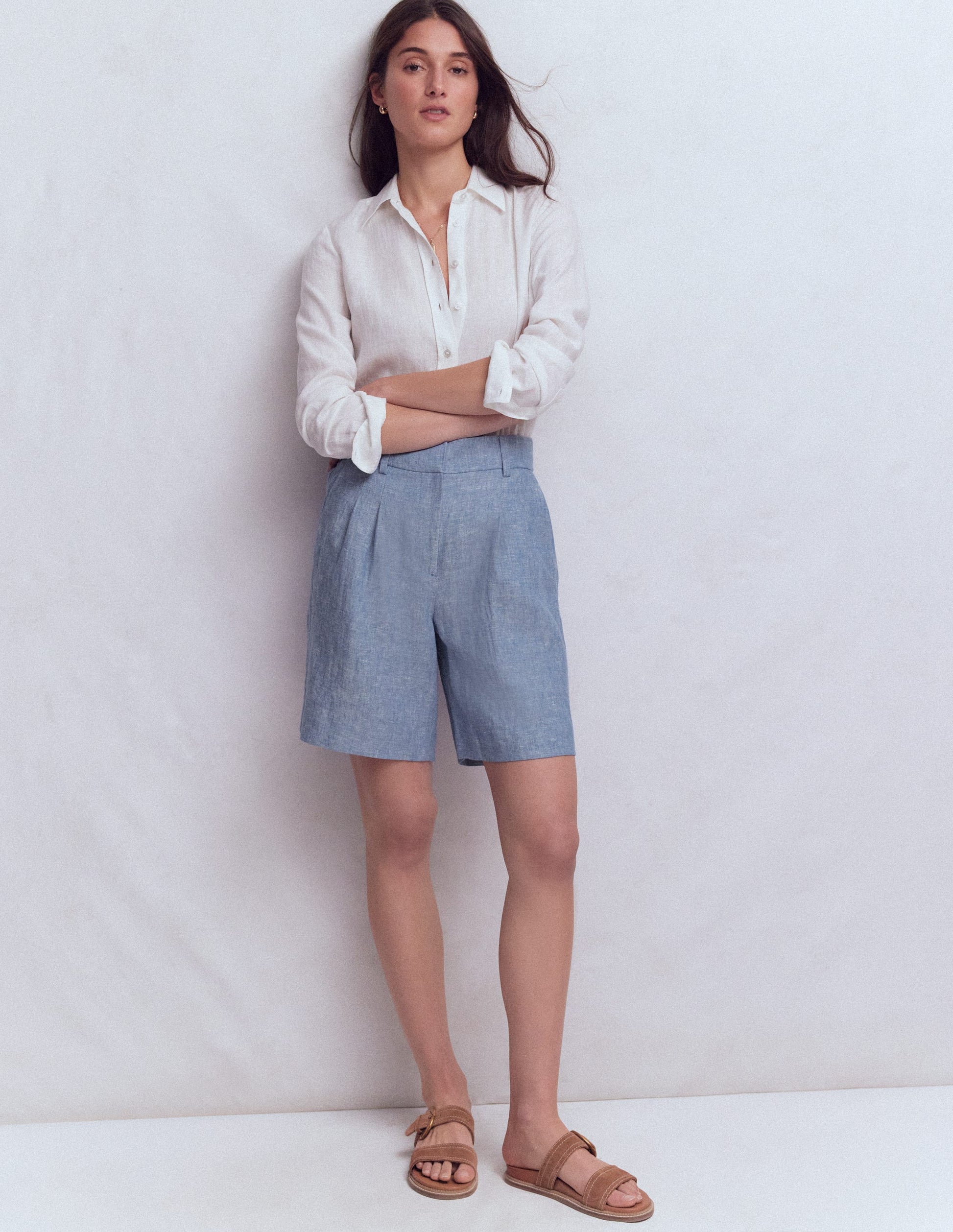 Short Kensington en lin-Chambray Bleu-1