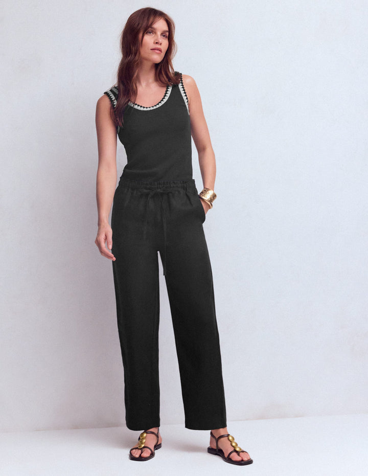 Islington Verkürzte Leinenhose-Schwarz