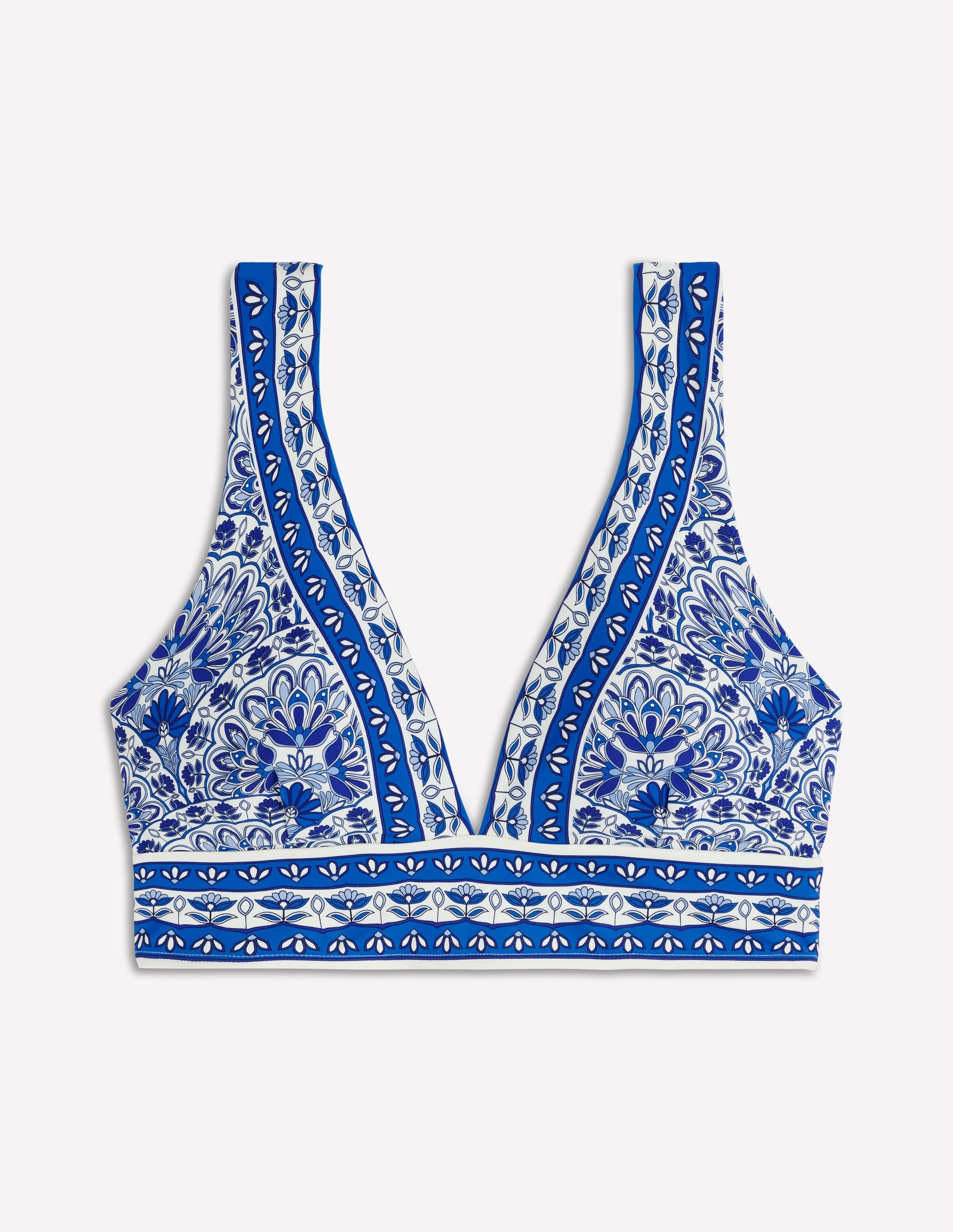 Porto V-neck Bikini Top-Blue, Elaborate Terrace - Image 6