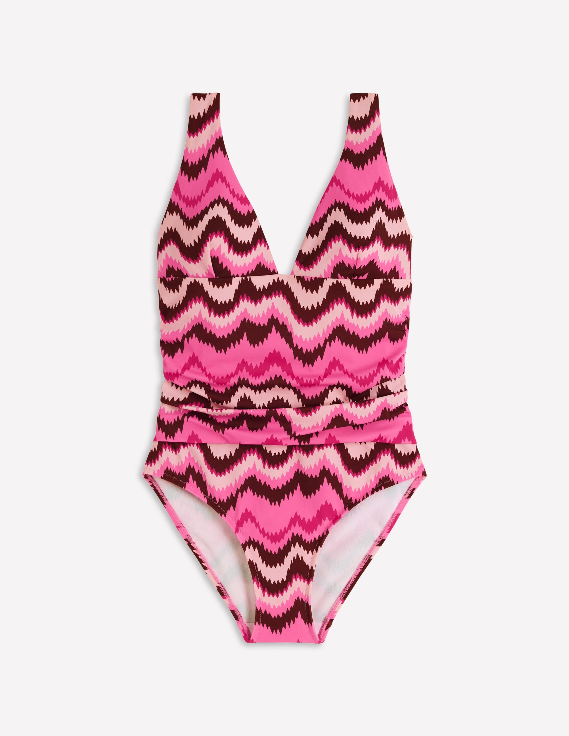 Mykonos Deep V Swimsuit-Pink Punch, Zig Zag Wave-8