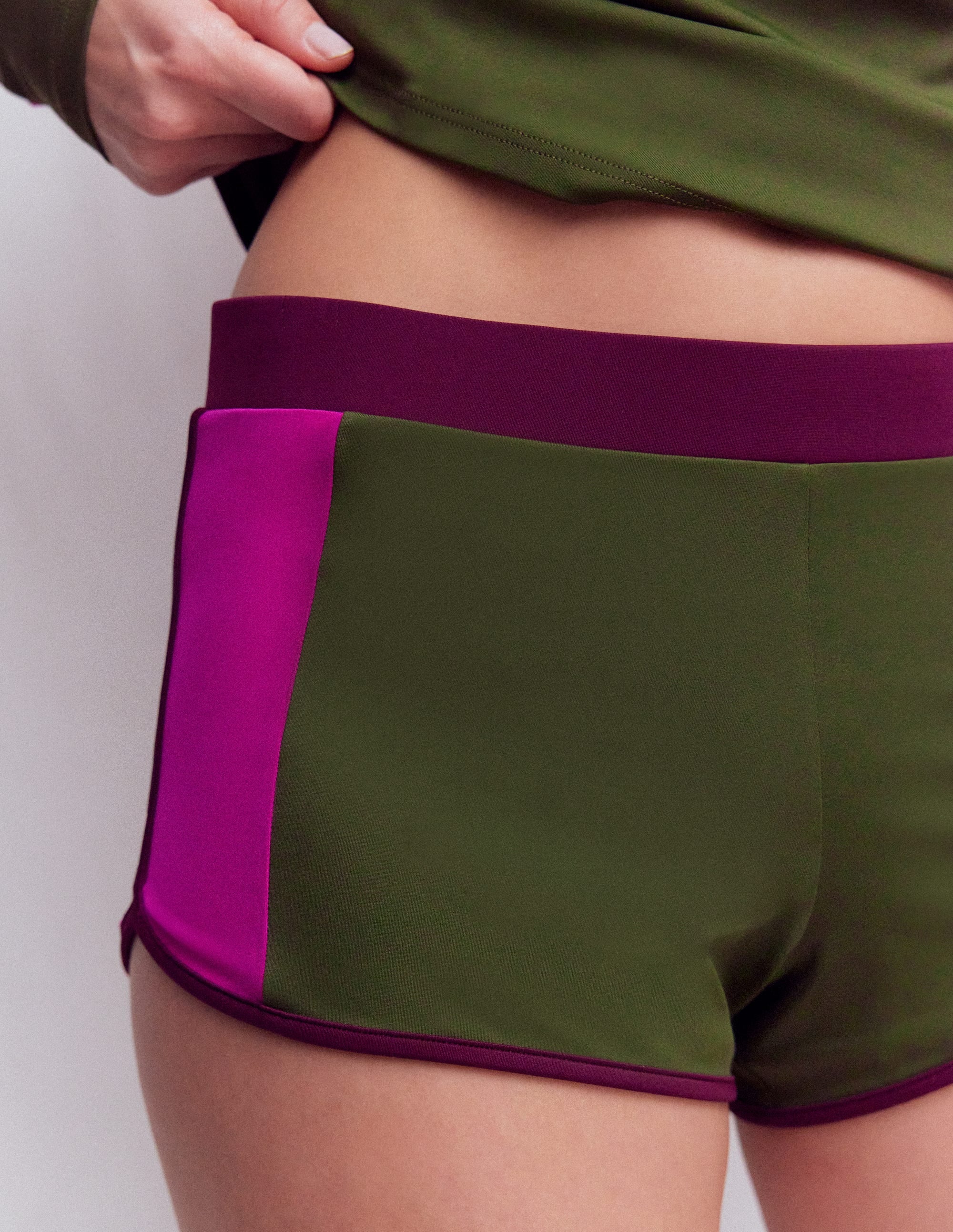 Badeshorts-Khaki, Blockfarben - Image 2