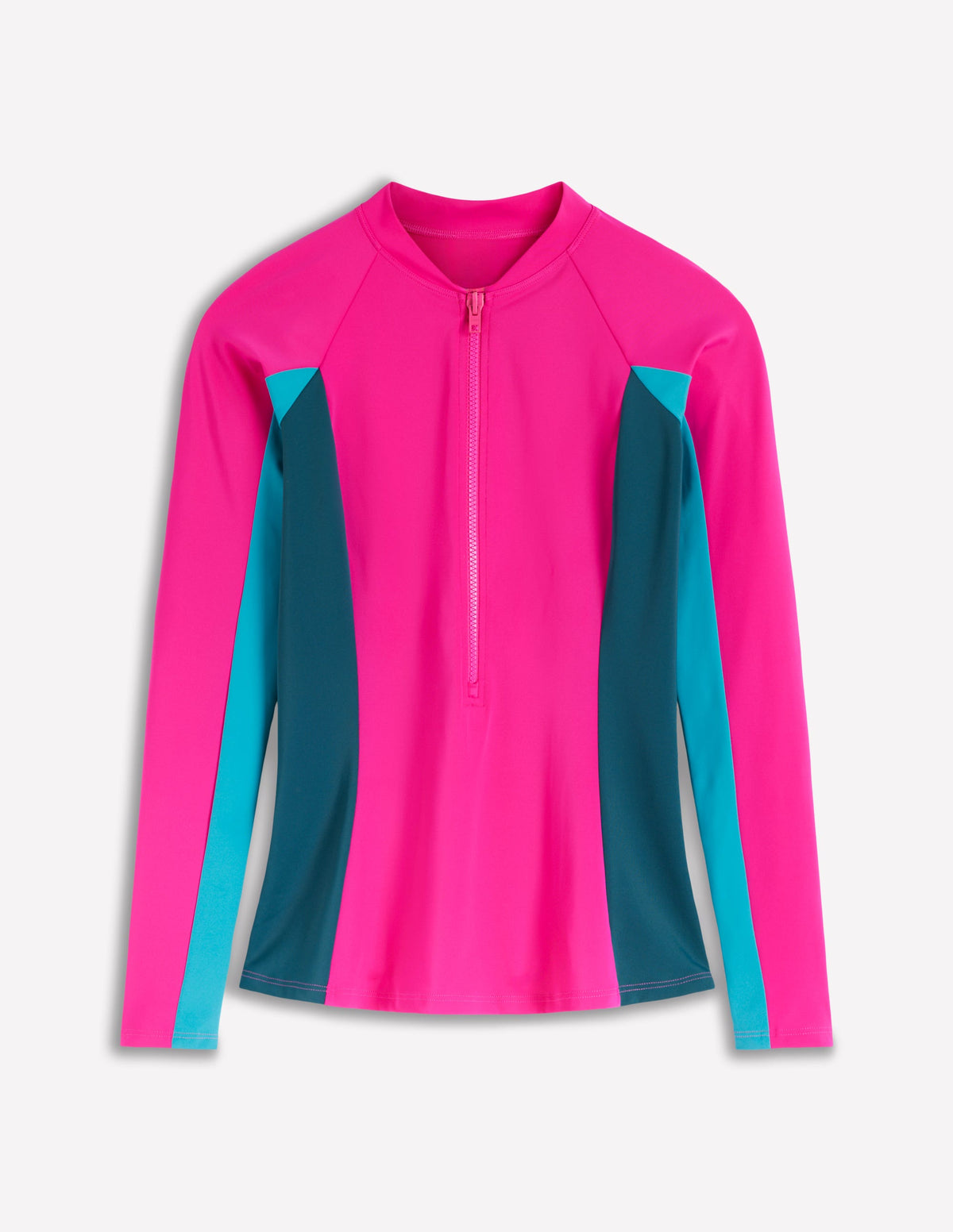 Long Sleeve Rash Guard Top-Pink Colourblock-5