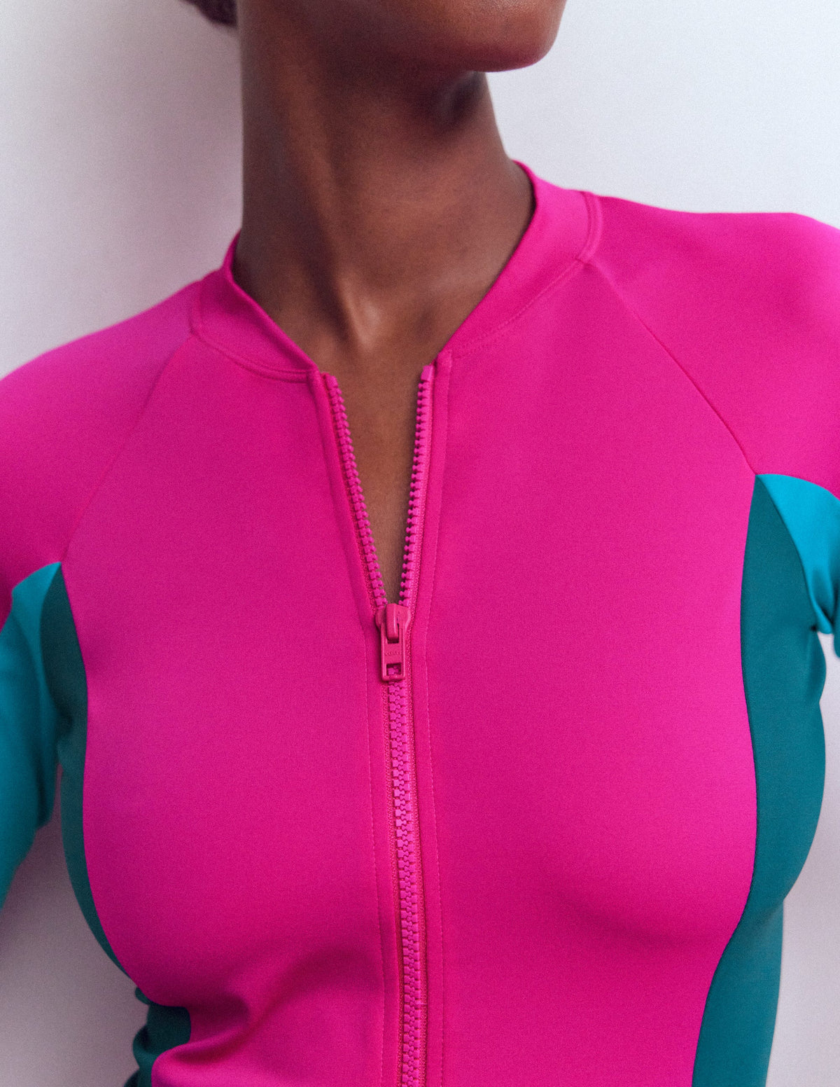 Long Sleeve Rash Guard Top-Pink Colourblock-2