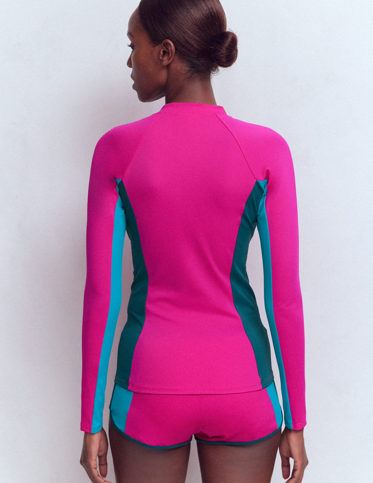 Long Sleeve Rash Guard Top-Pink Colourblock-3