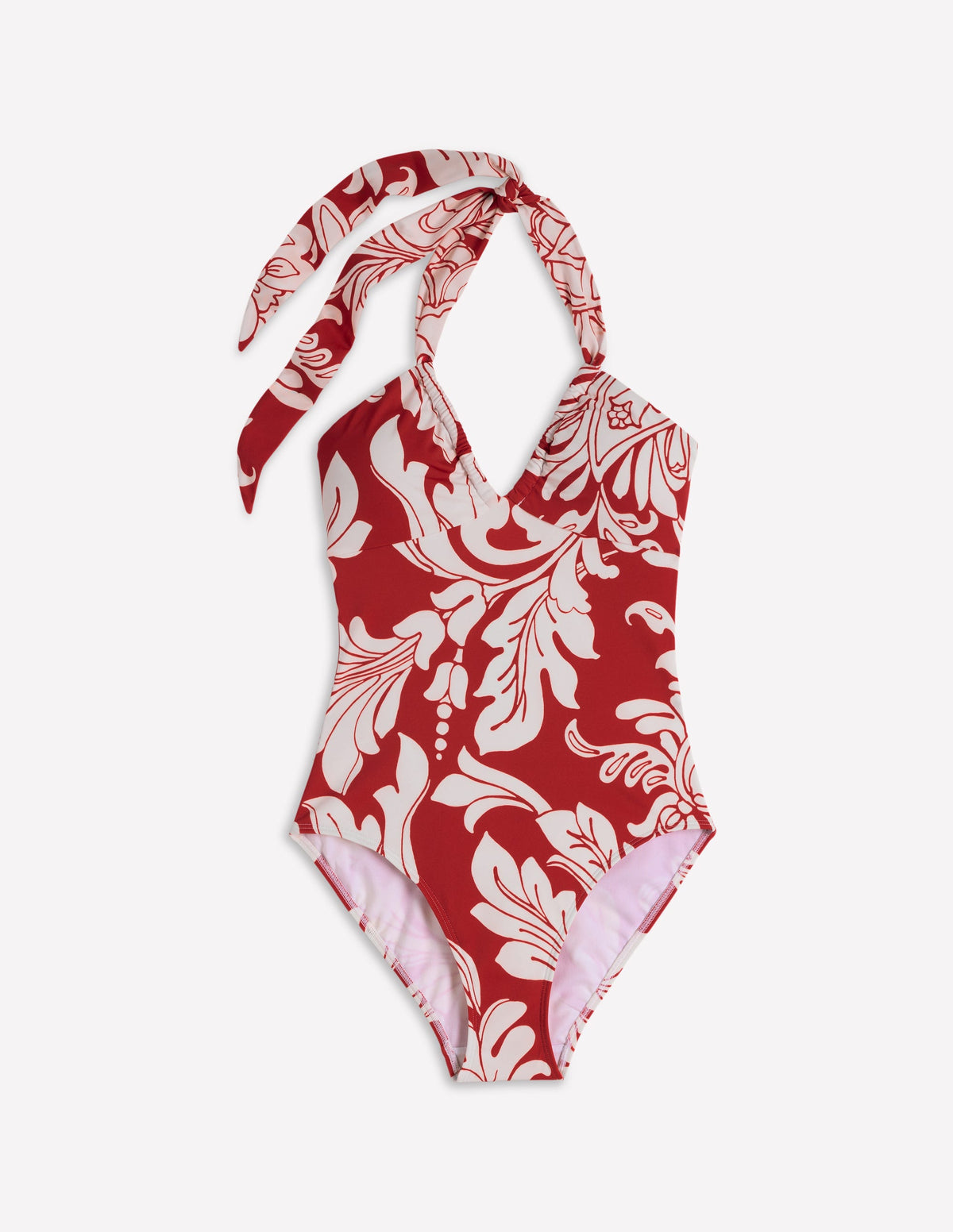 Minori Neckholder-Badeanzug zum Binden-Salsa-Rot, Botanisches Muster - Image 6
