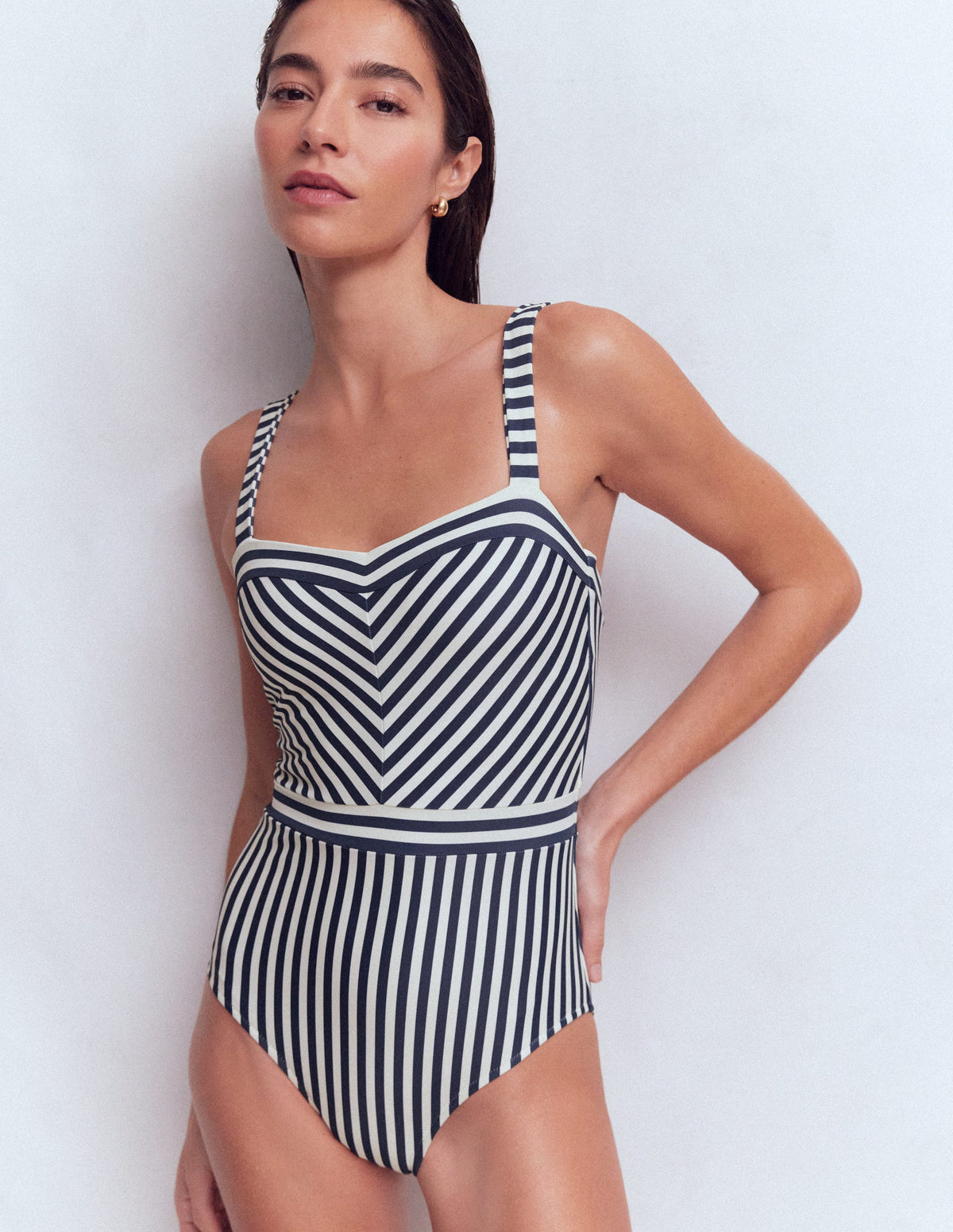 Clean Sweetheart Swimsuit-Navy and Ivory Stripe - Image 1