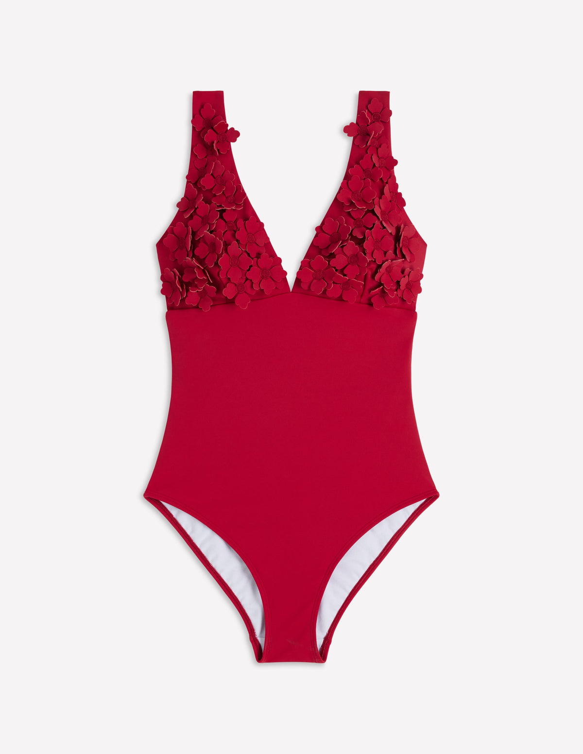 Flower Appliqué Swimsuit-Merida Red, Applique - Image 5