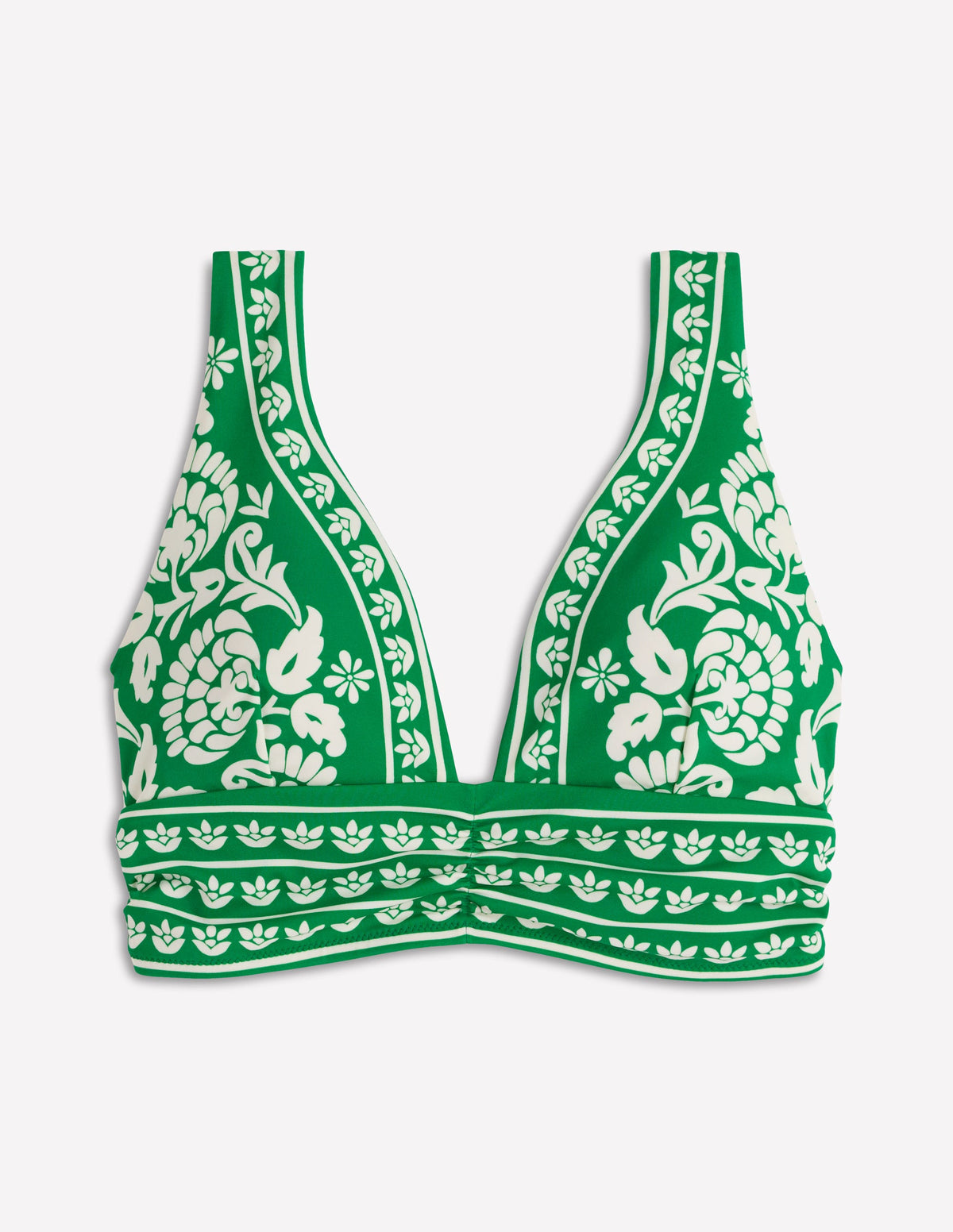Mykonos Bikinioberteil mit tiefem V-Ausschnitt-Sattes Smaragdgrün, Blümchenornament - Image 7