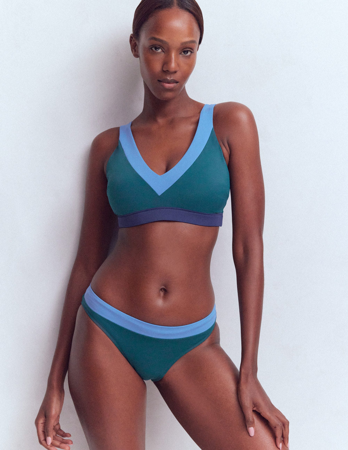 Campania Bikinihose-Marineblau, Grün, Blau Blockfarben-1