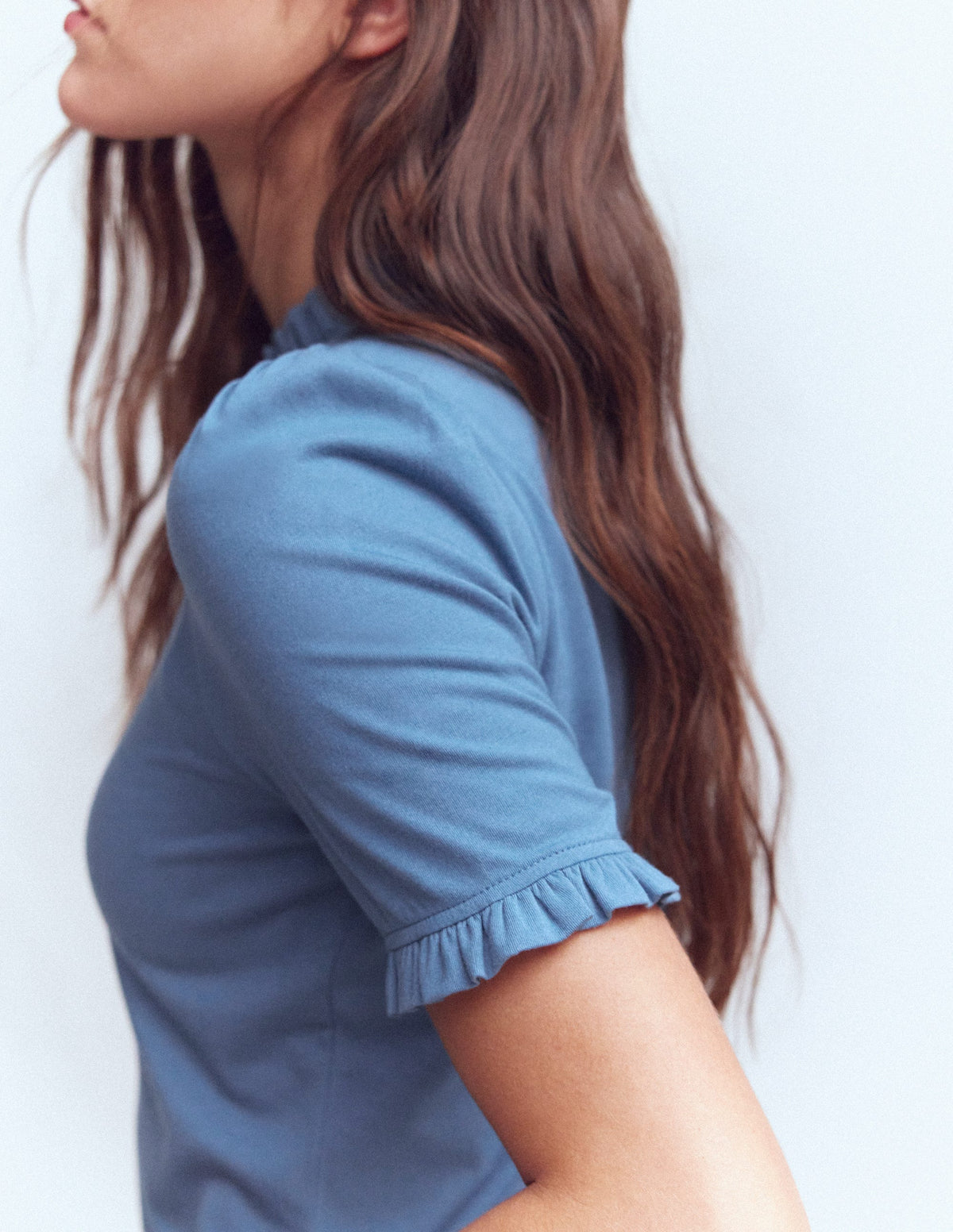 Superweiches T-Shirt mit Rüschendetail-Kapitänsblau-2