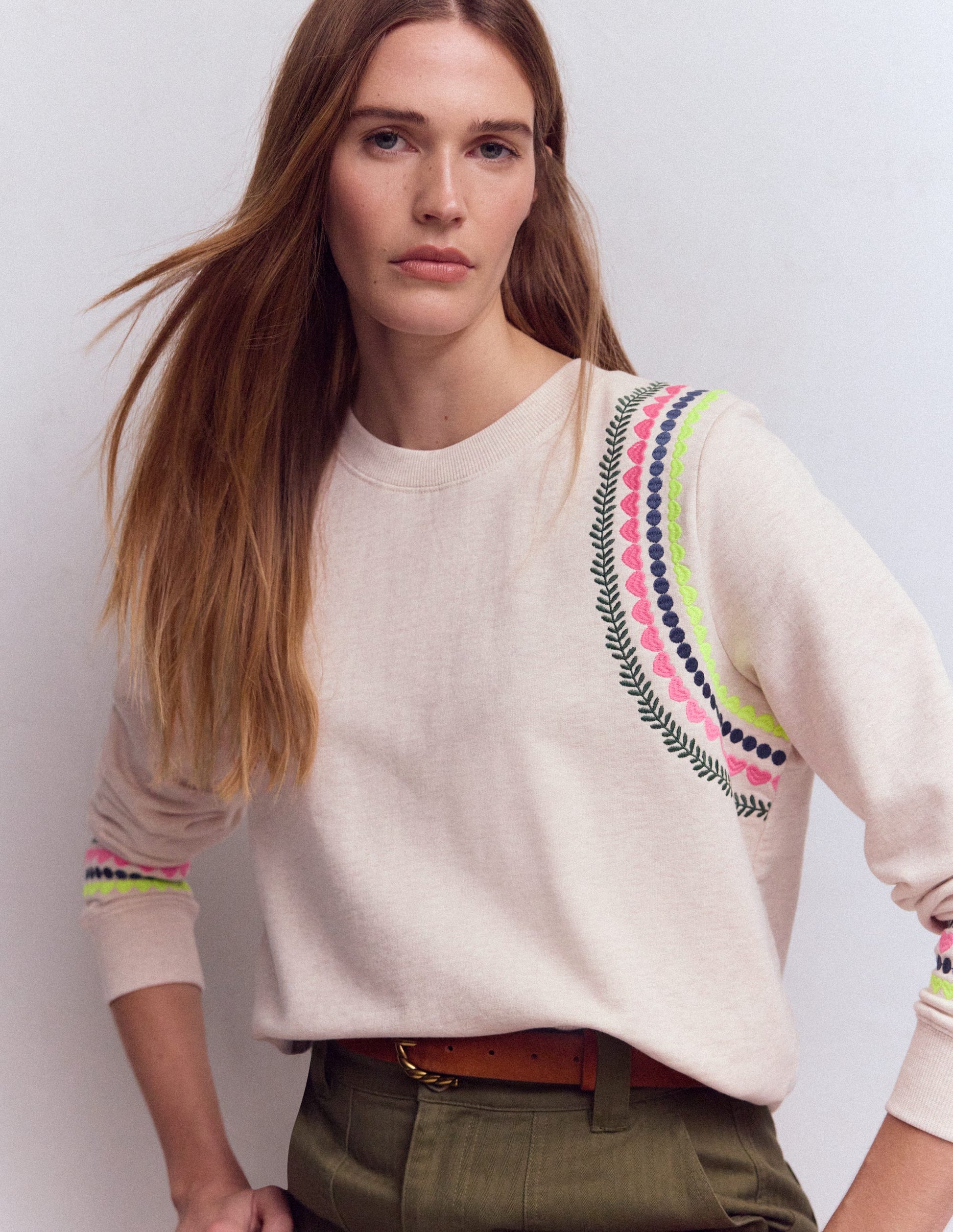 Hannah Embroidered Sweatshirt-Oatmeal Melange Embroidery-1