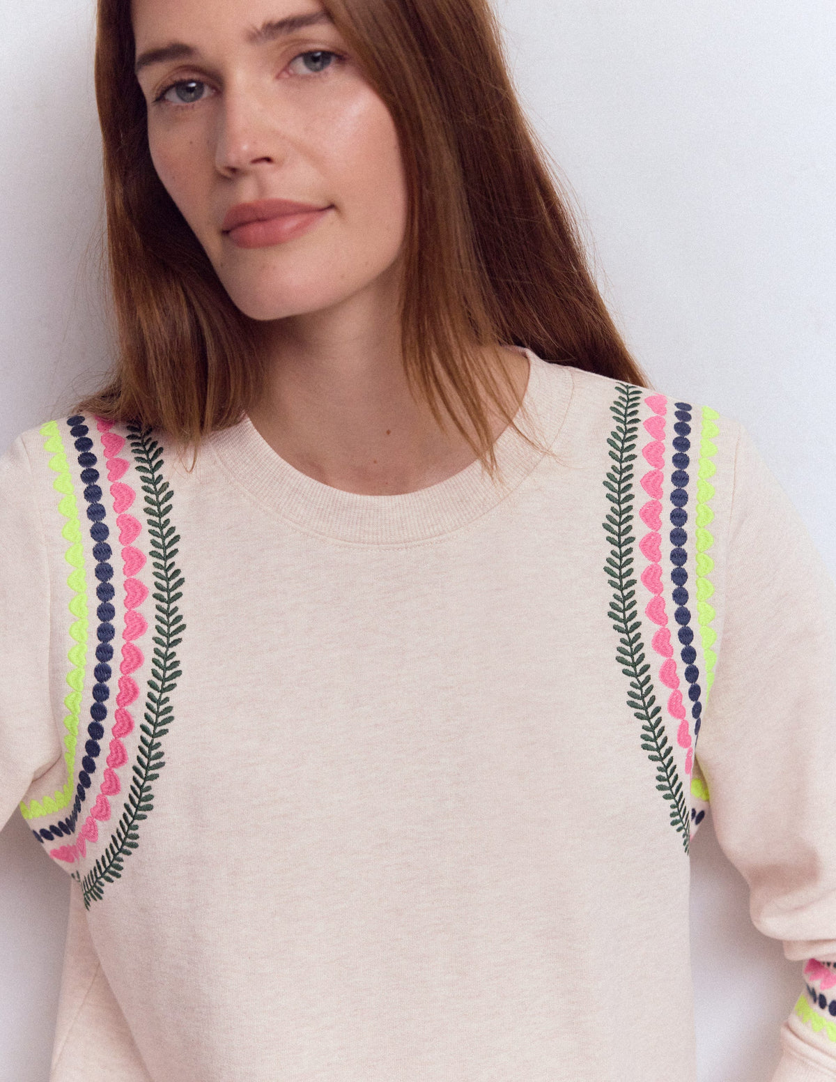 Hannah Embroidered Sweatshirt-Oatmeal Melange Embroidery-2