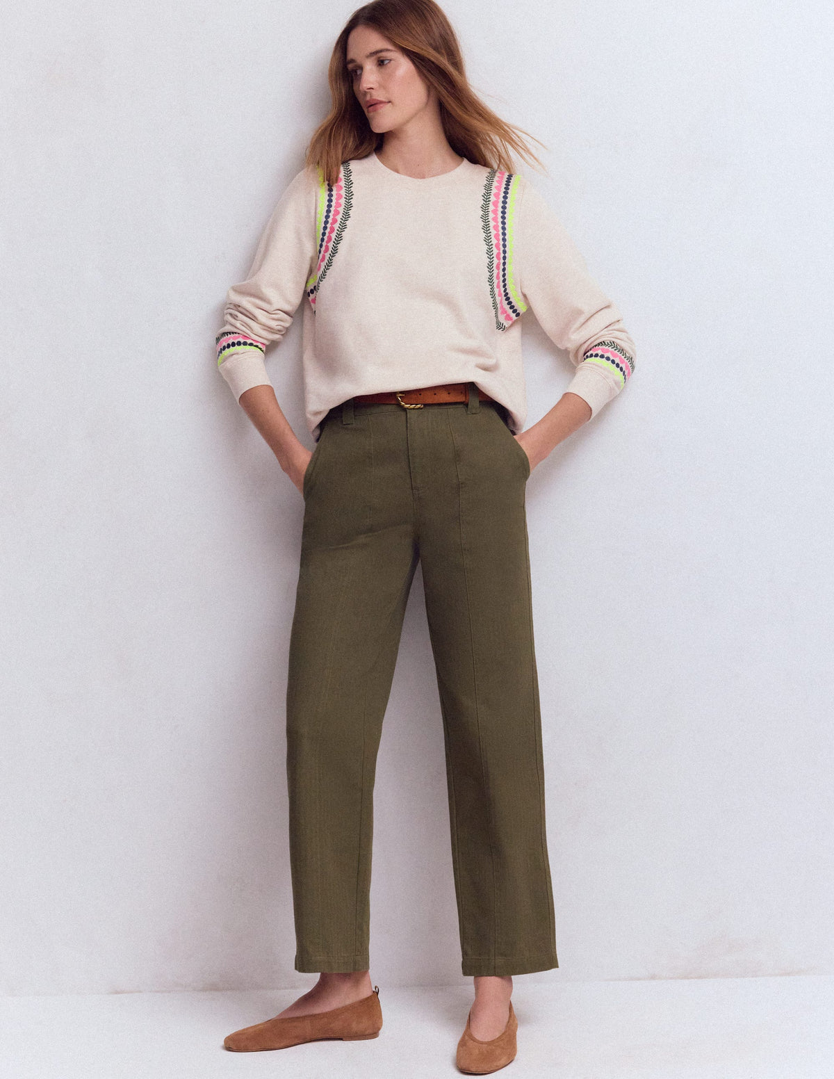 Hannah Embroidered Sweatshirt-Oatmeal Melange Embroidery-4