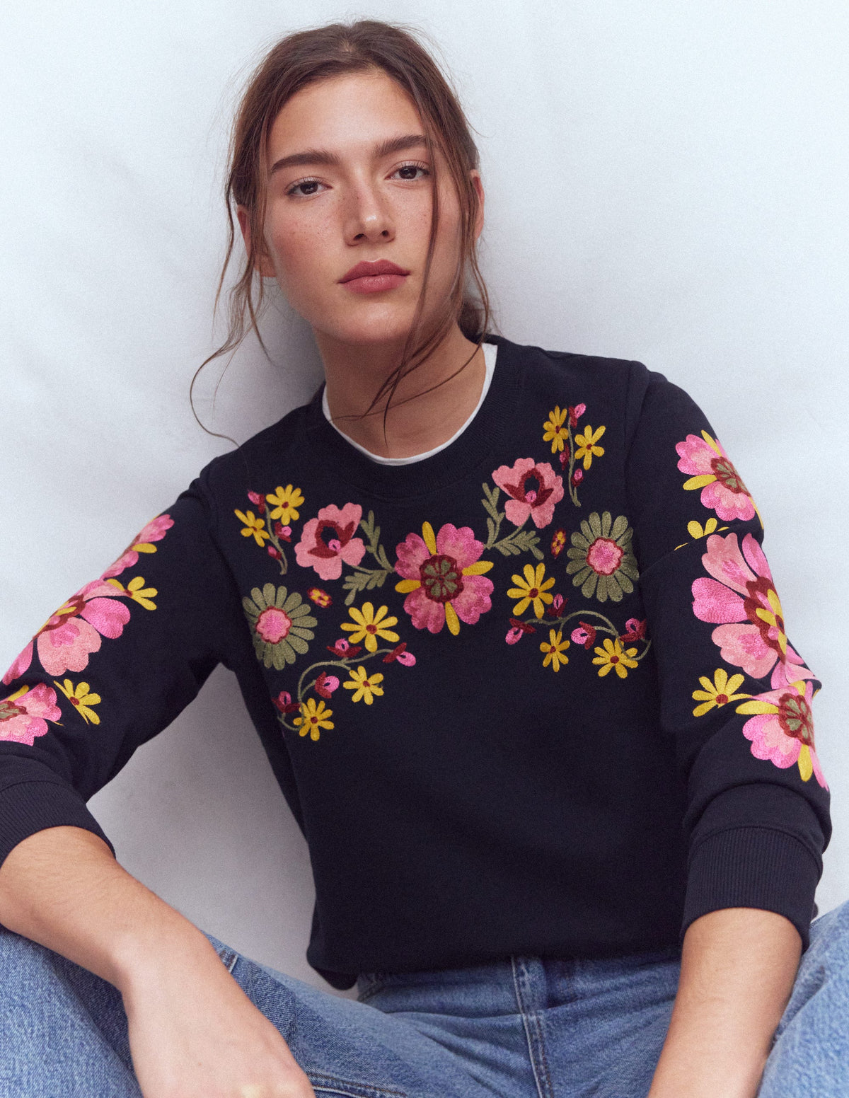 Hannah Embroidered Sweatshirt-Navy Multi Embroidery-1