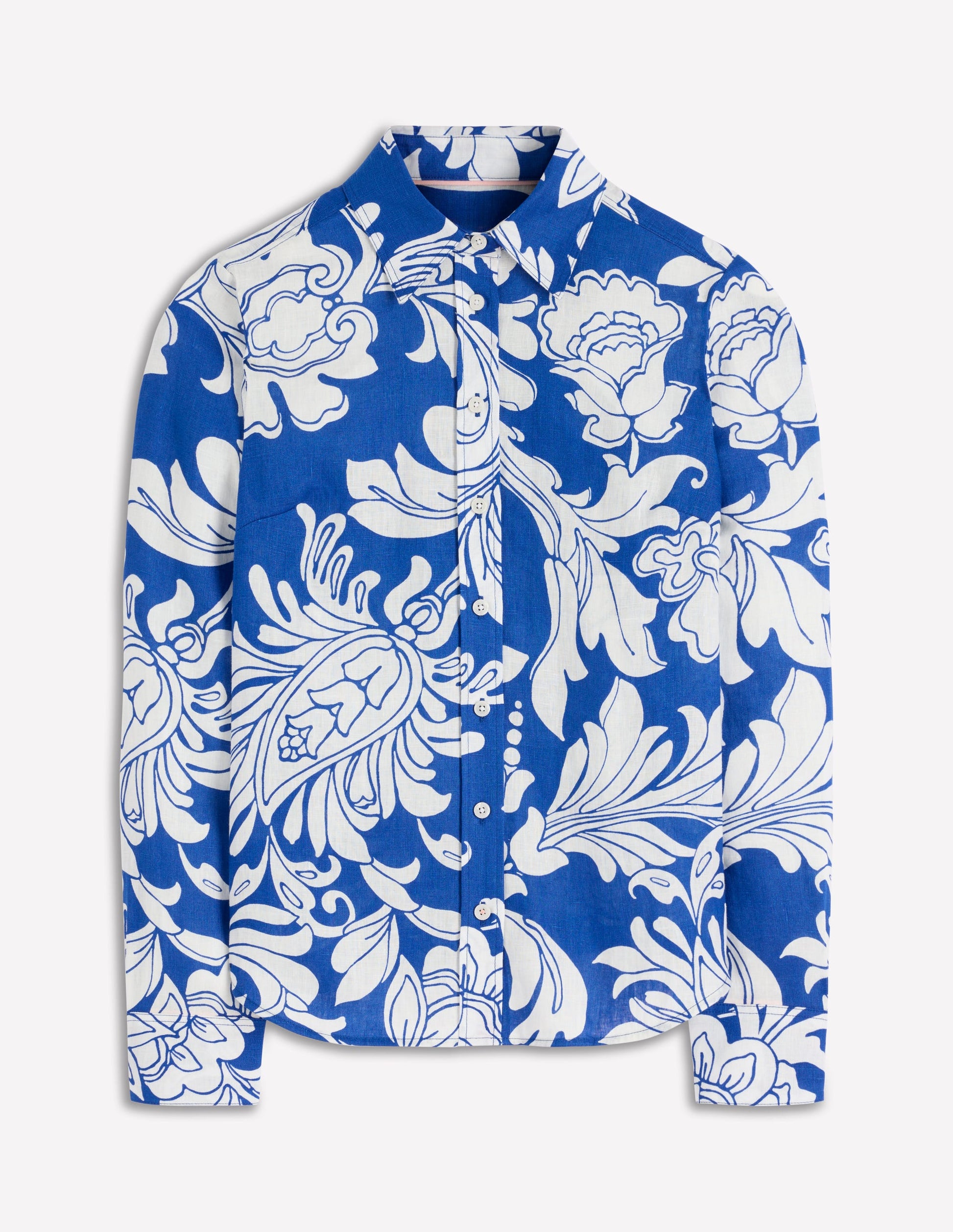 Sienna Leinenhemd-Blau, Botanisches Muster-5