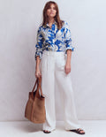 Sienna Leinenhemd-Blau, Botanisches Muster