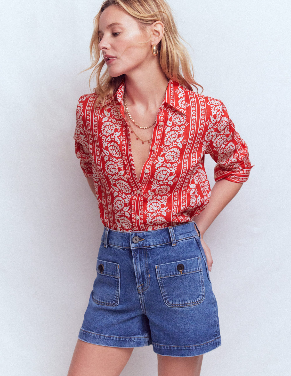 Sienna Leinenhemd-Rotes, Blümchenornament-4