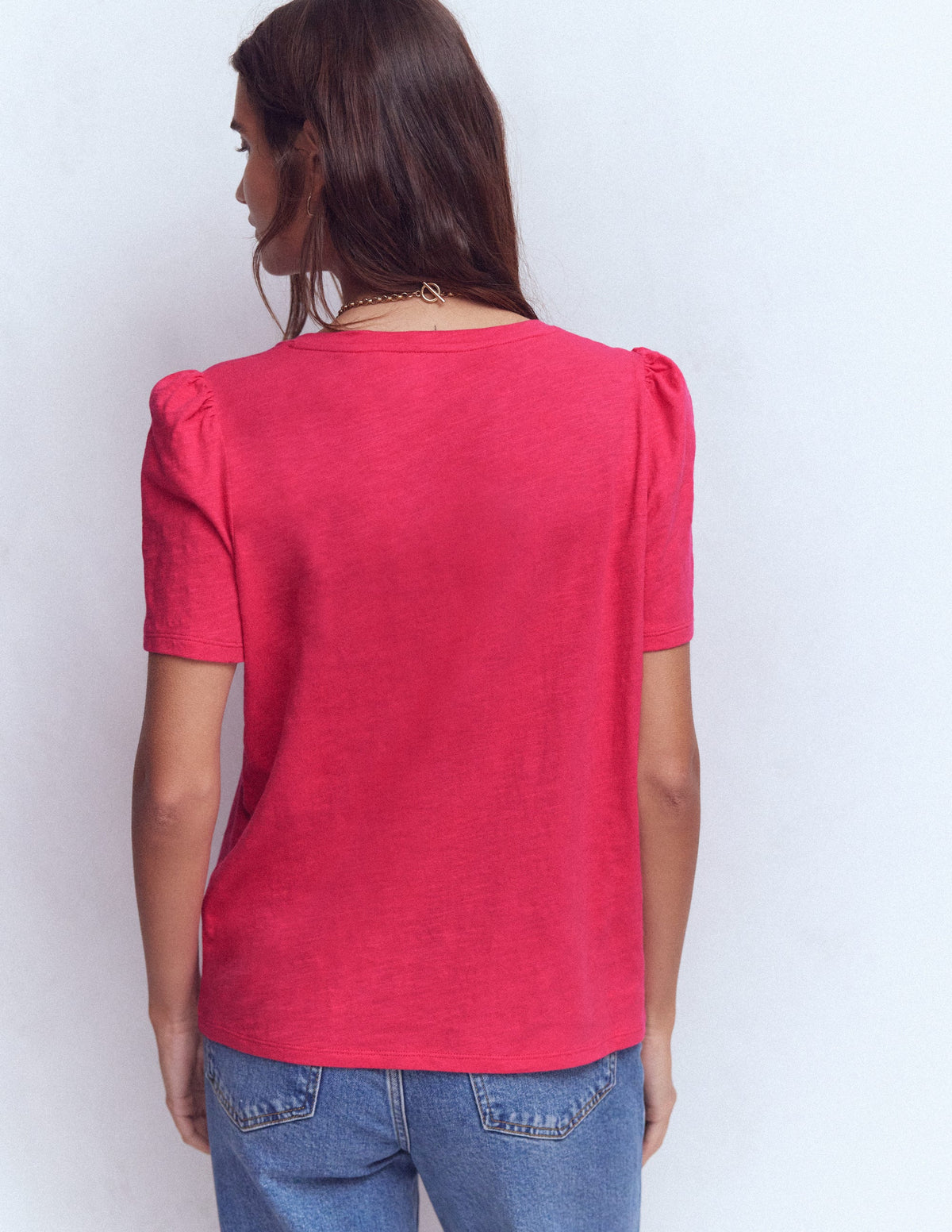 Sophie Flammgarn-T-Shirt mit V-Ausschnitt-Dunkelrosa - Image 3