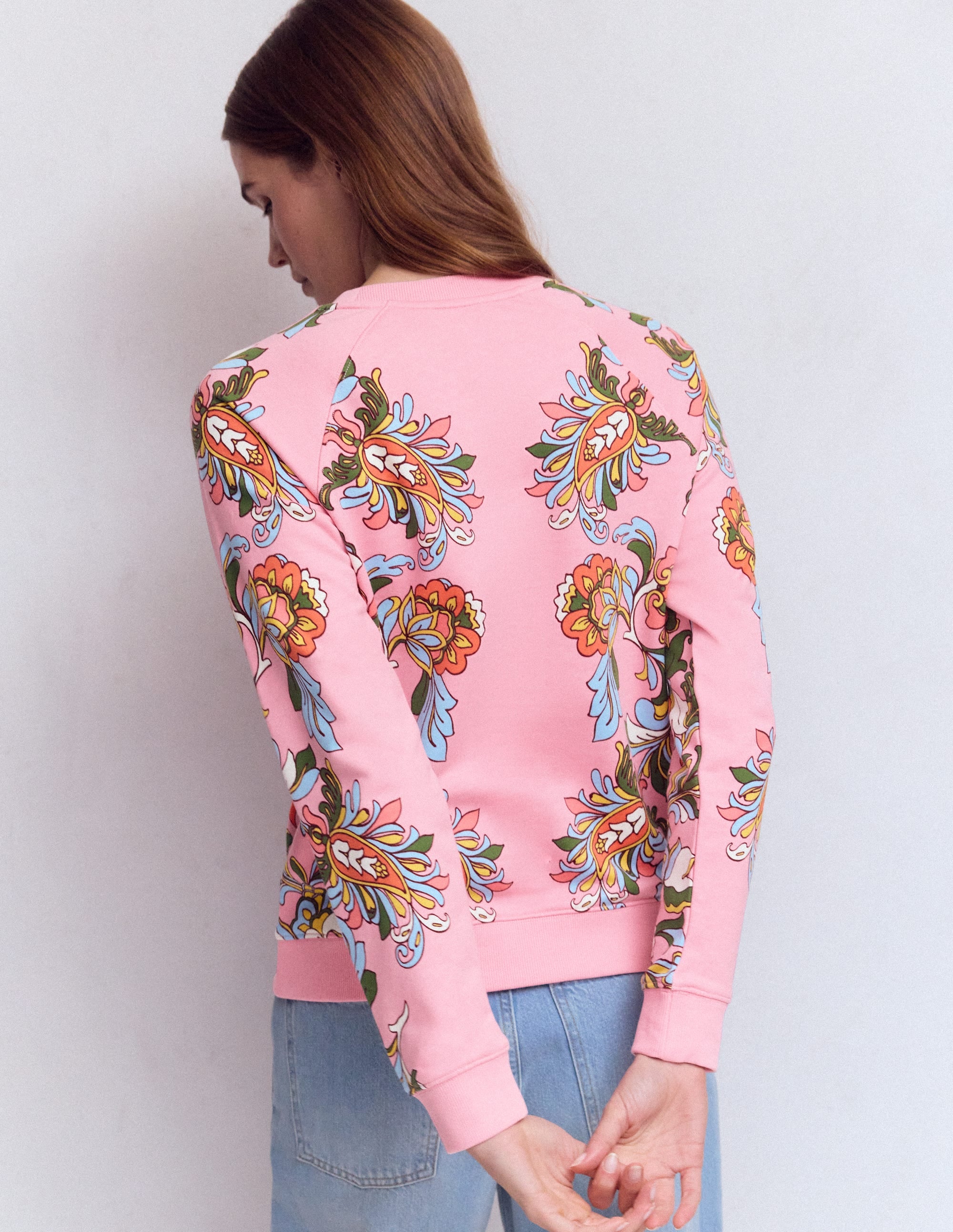 Rosa Bedrucktes Sweatshirt-Bunt, Botanisches Muster - Image 3