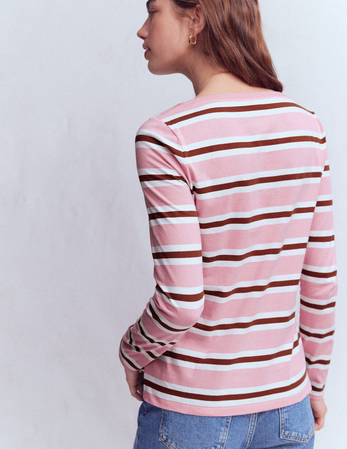 Olivia Langärmliges Bretonshirt-Kirschblütenrosa und Rotbraun Streifen - Image 3