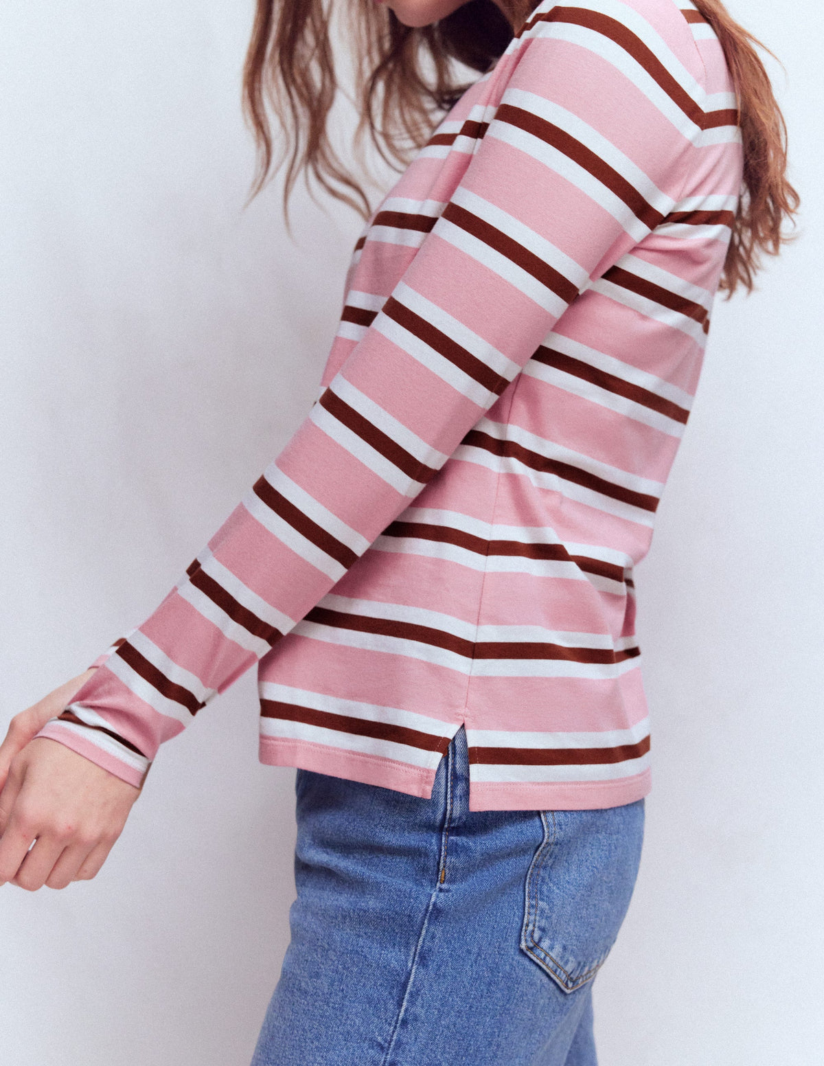 Olivia Langärmliges Bretonshirt-Kirschblütenrosa und Rotbraun Streifen - Image 4