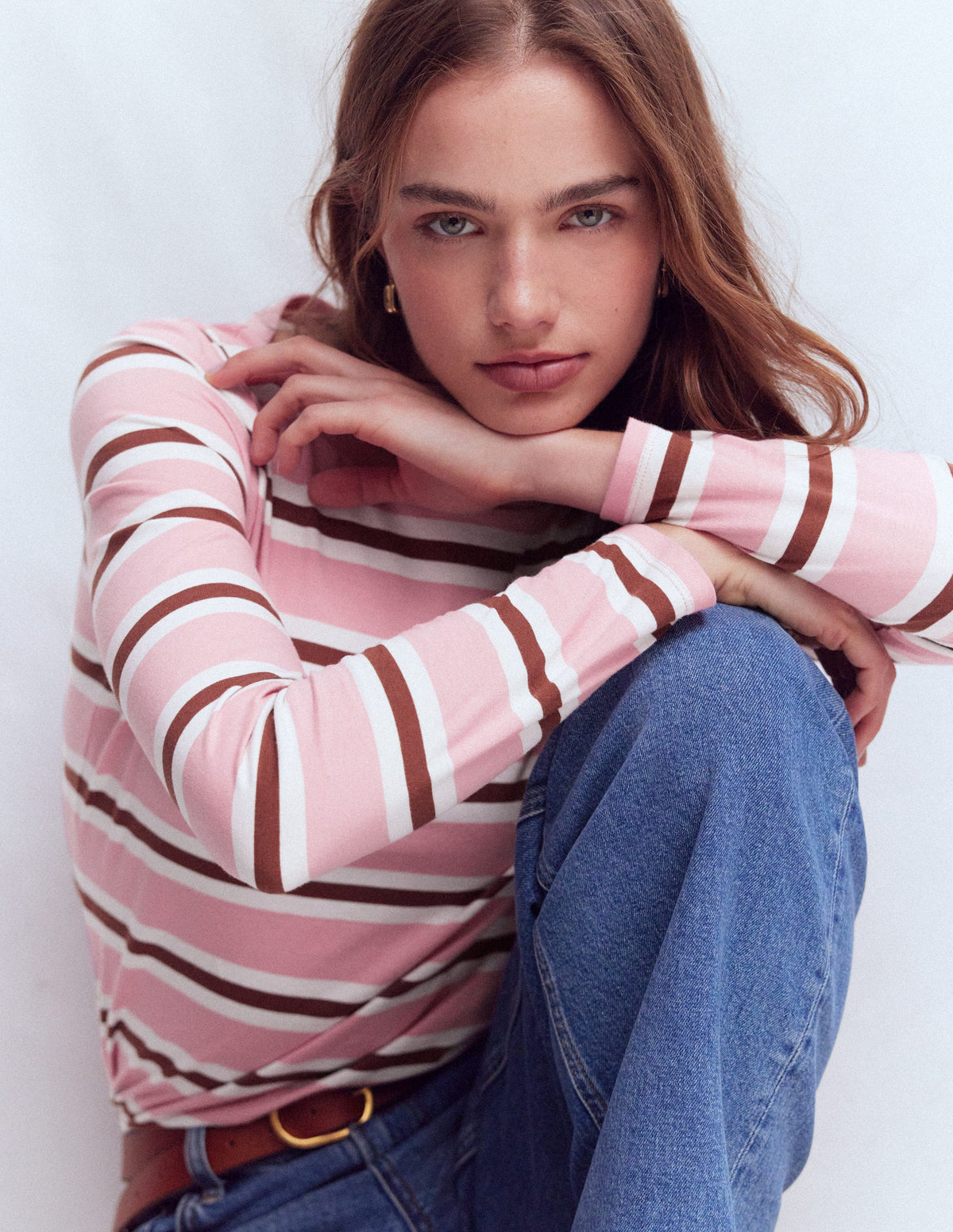 Olivia Langärmliges Bretonshirt-Kirschblütenrosa und Rotbraun Streifen - Image 5