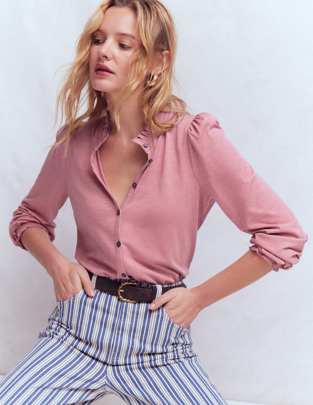 Effie Smocked Detail Shirt-Lilas-1