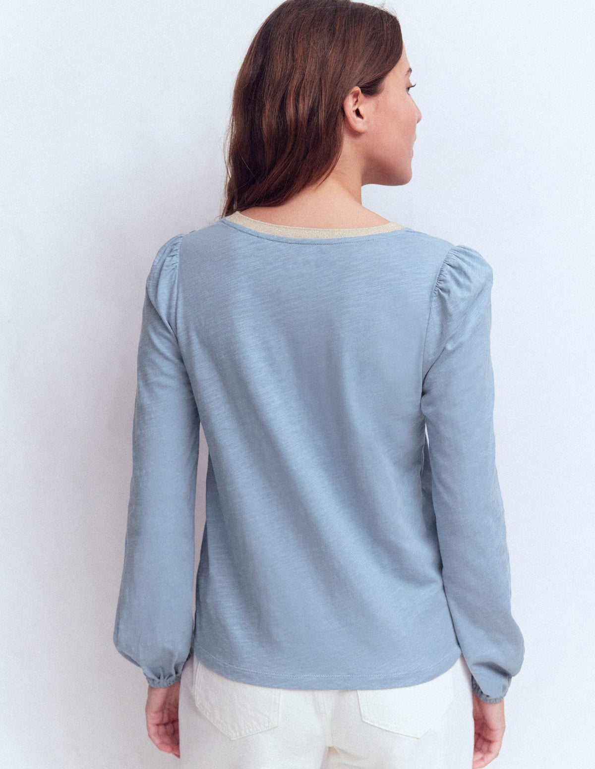 Top à col V métallisé-Bleu français - Image 3