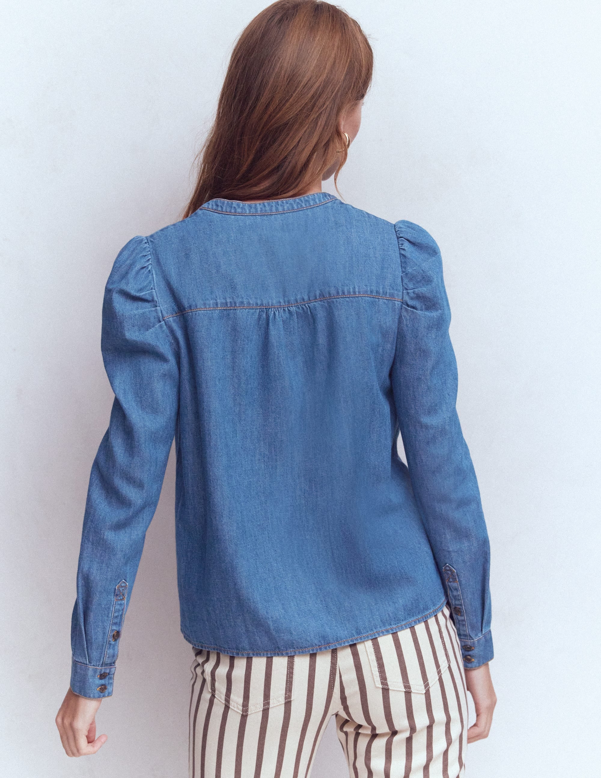 Jeanshemd mit Keulenärmeln-Blau - Image 3
