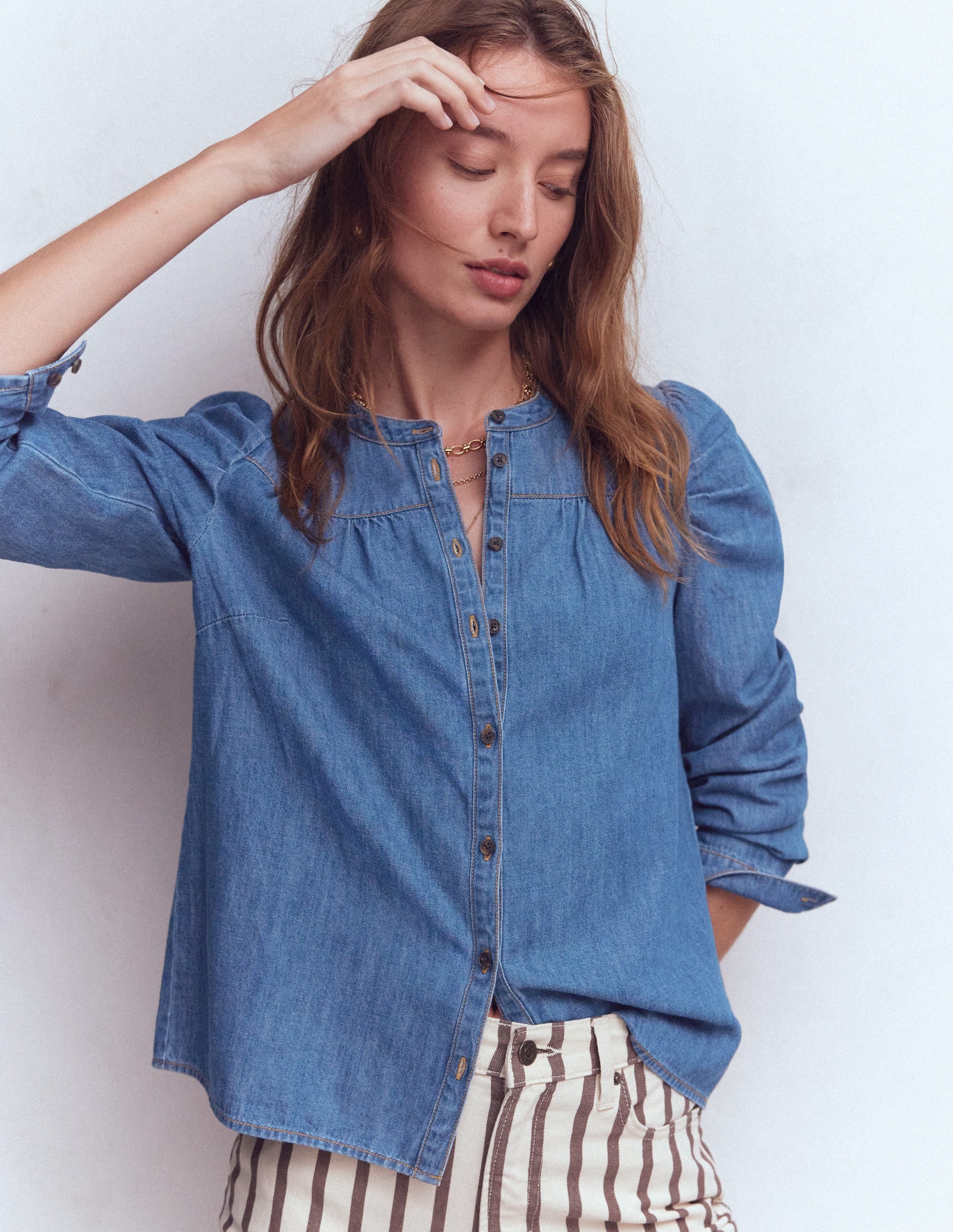 Jeanshemd mit Keulenärmeln-Blau - Image 4