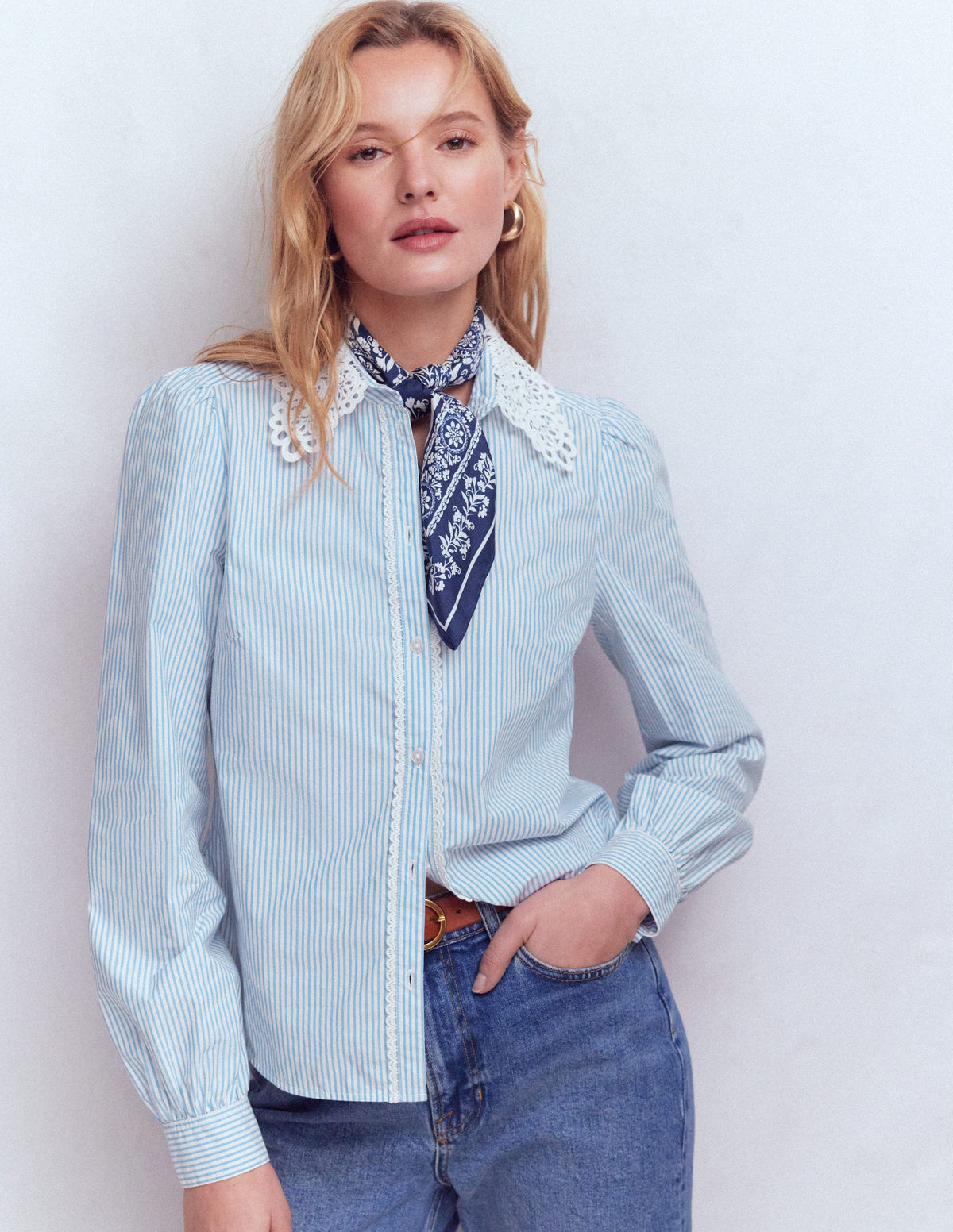 Cara Baumwollhemd-Blau/Weiß, Gestreift - Image 4
