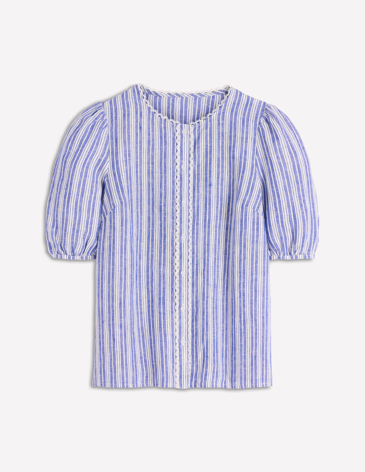 Leah Kurzärmeliges Leinenoberteil-Leuchtendes Blau Bunte Streifen - Image 7