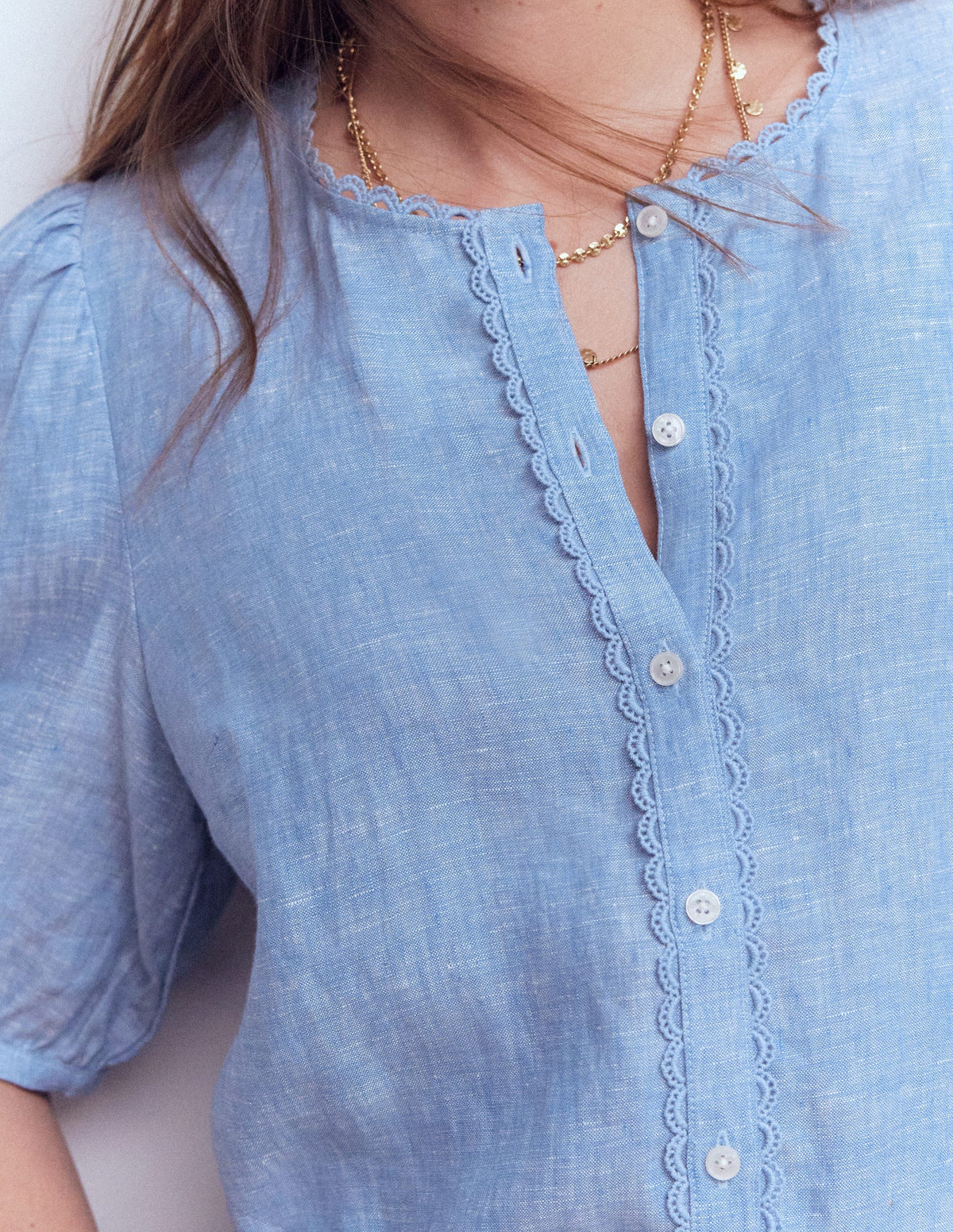 Leah Short Sleeve Linen Top-Chambray-2