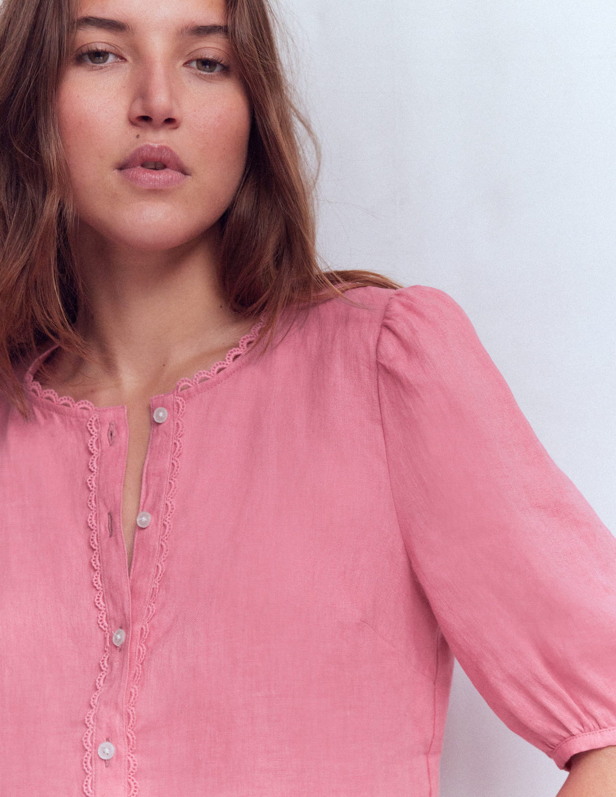 Leah Kurzärmeliges Leinenoberteil-Rosa Parfait-2