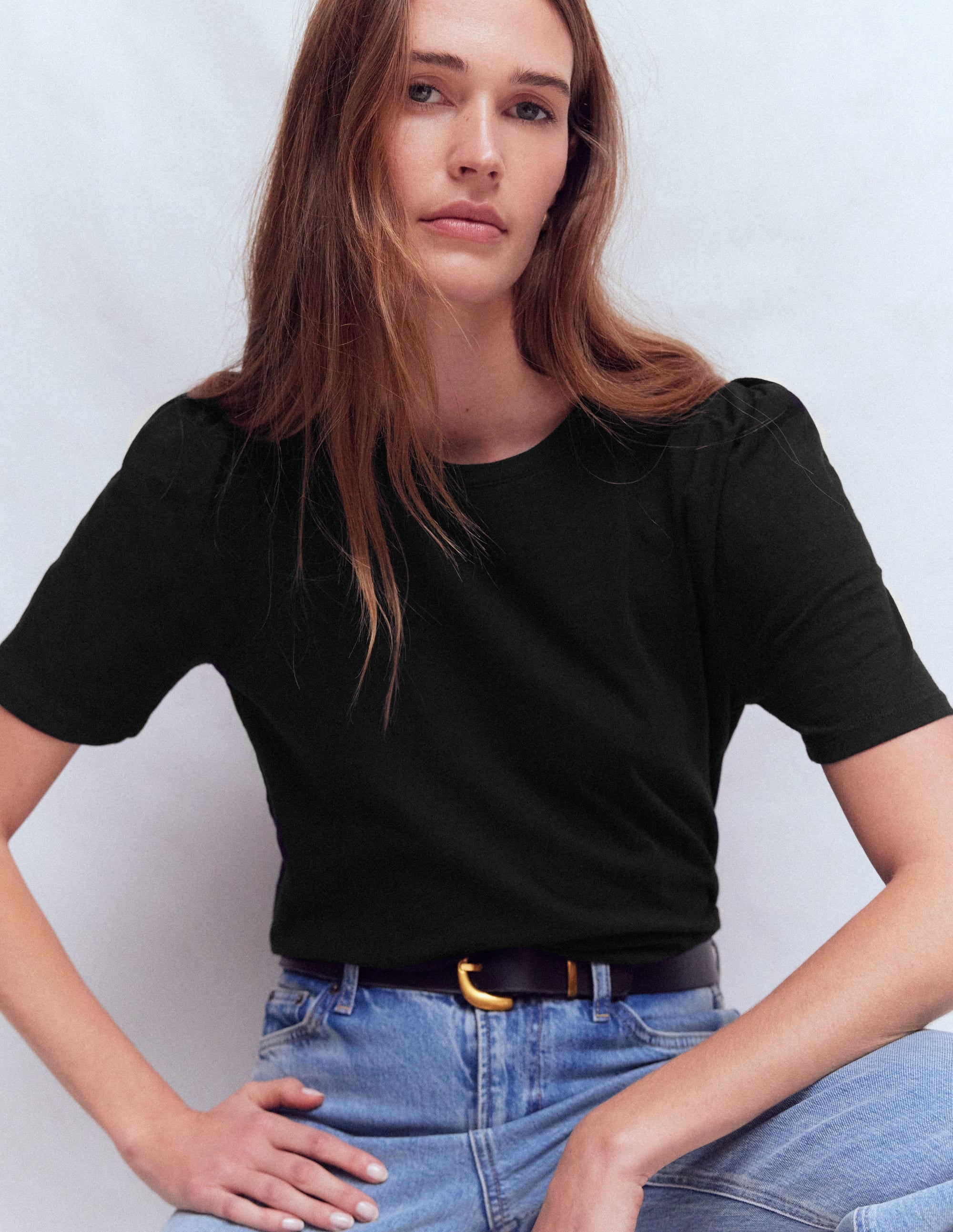 Sophie Puff Sleeve T-shirt-Black - Image 1