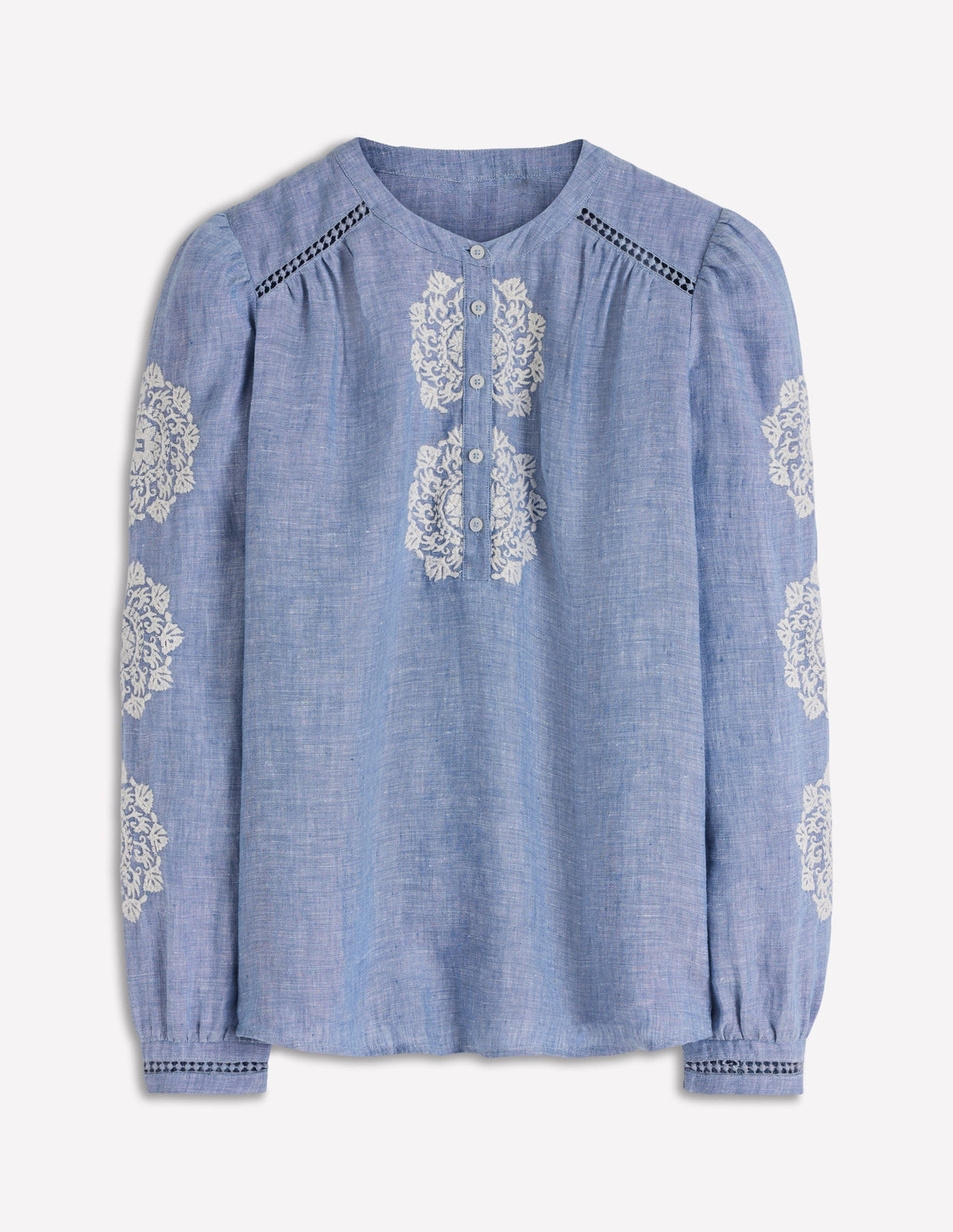 Besticktes Interest-Oberteil mit Besatz-Blauer Faux-Uni-6