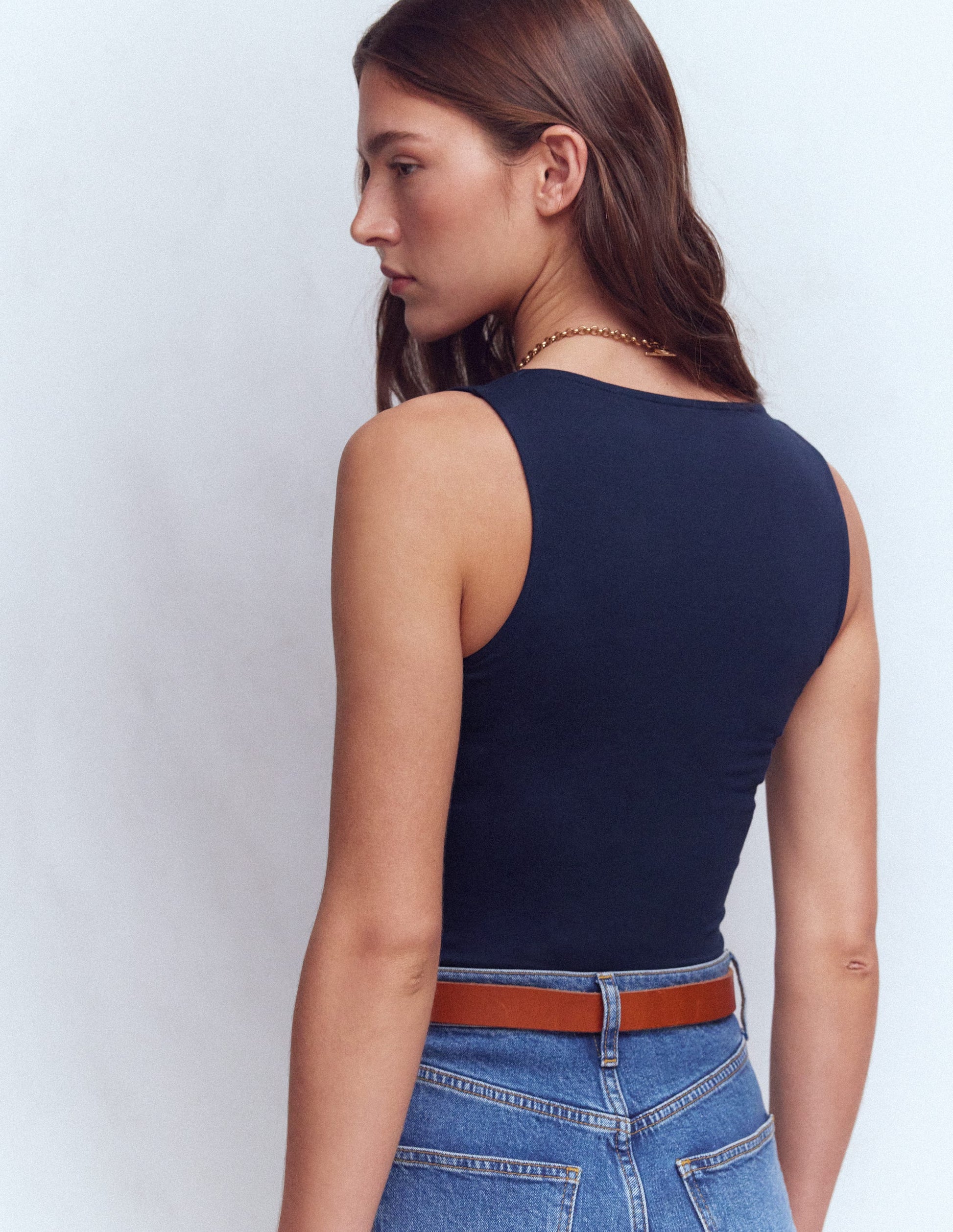 Brooke Doppellagiges Top-Marineblau-3