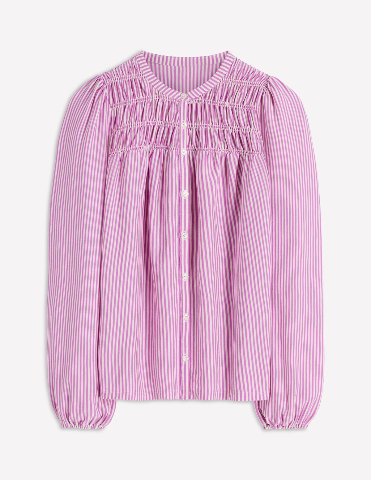 Mya Gesmoktes Jerseyhemd-Rotklee-Rosa und Naturweiß Streifen-6