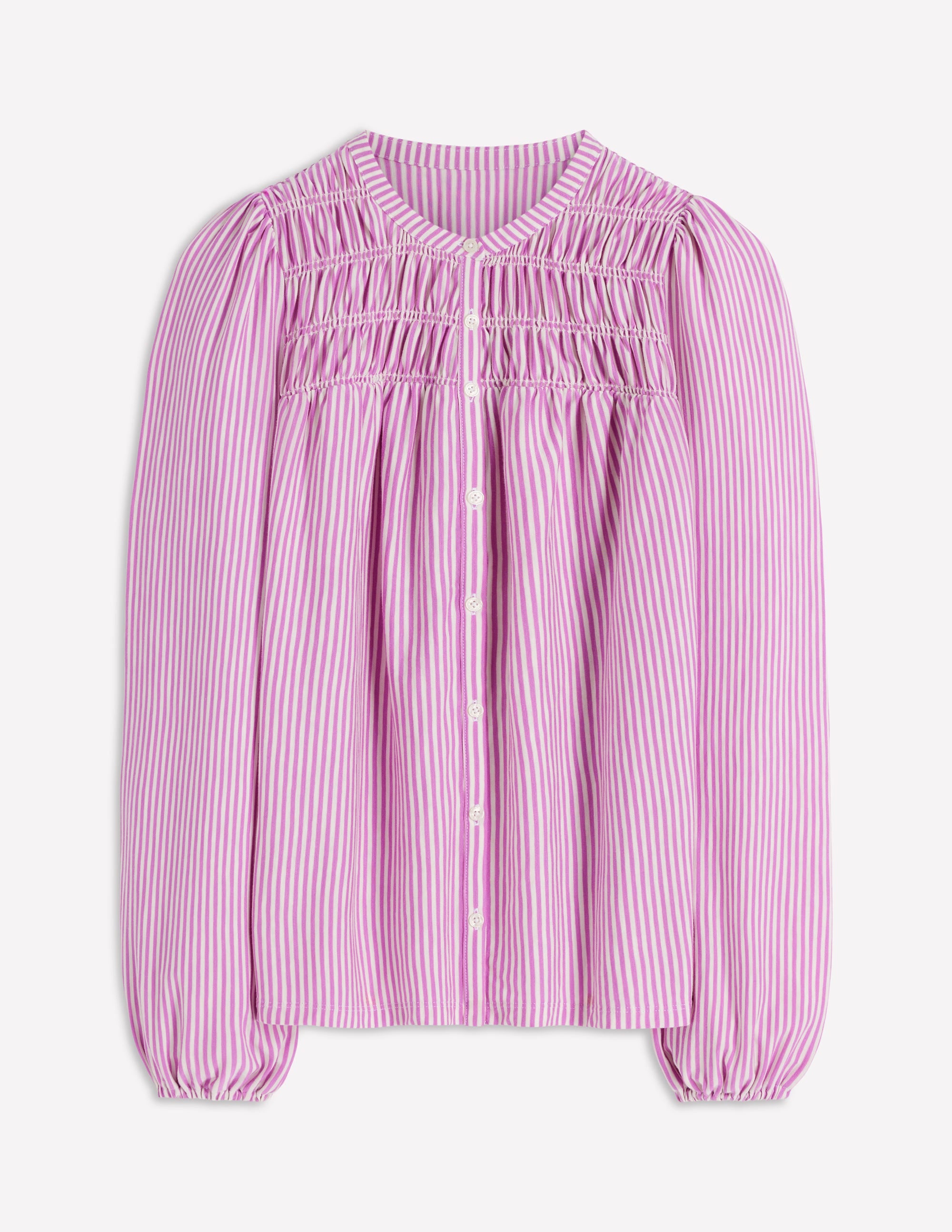 Mya Gesmoktes Jerseyhemd-Rotklee-Rosa und Naturweiß Streifen - Image 6