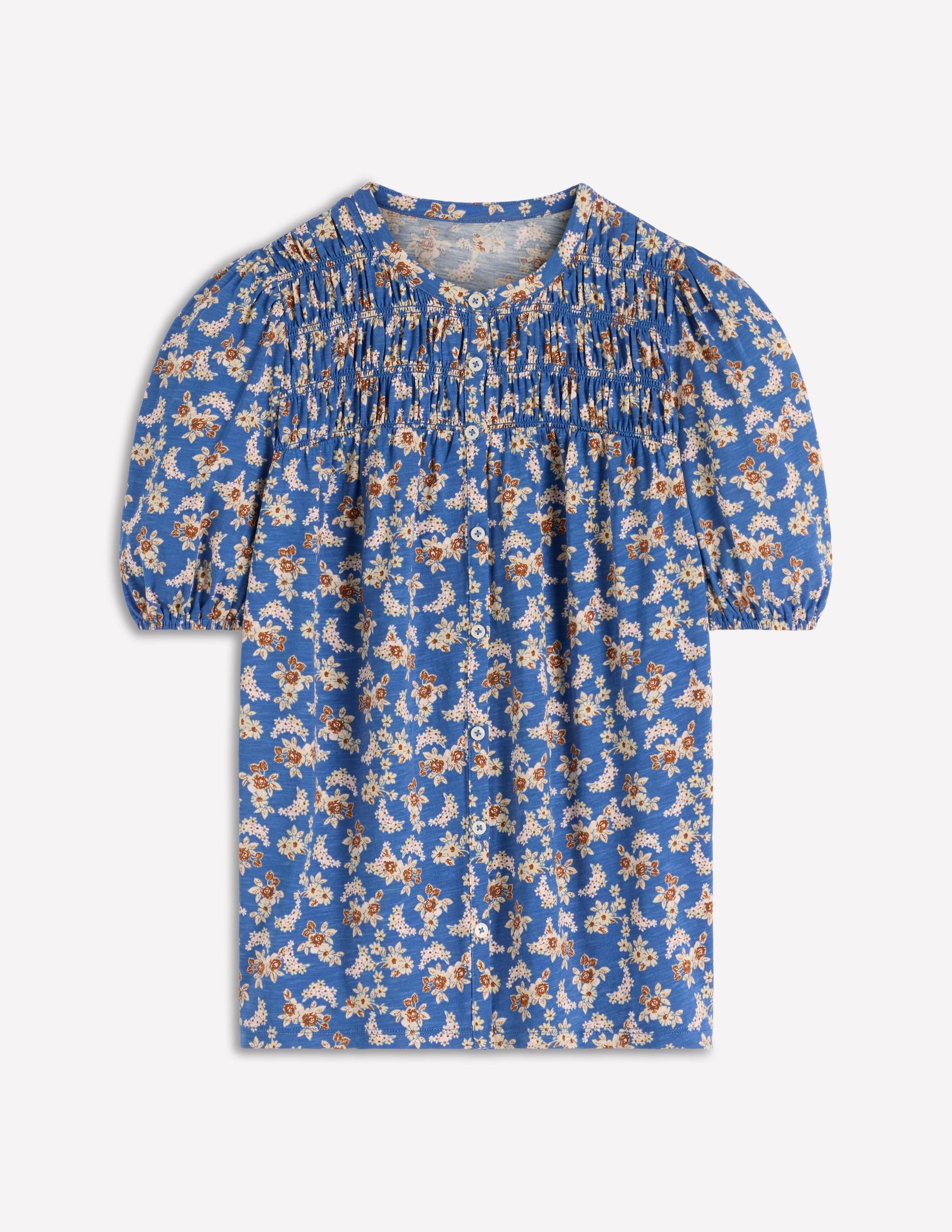 Mya Kurzärmeliges, gesmoktes Hemd-Echtes Marineblau, Zarte Blüten - Image 6