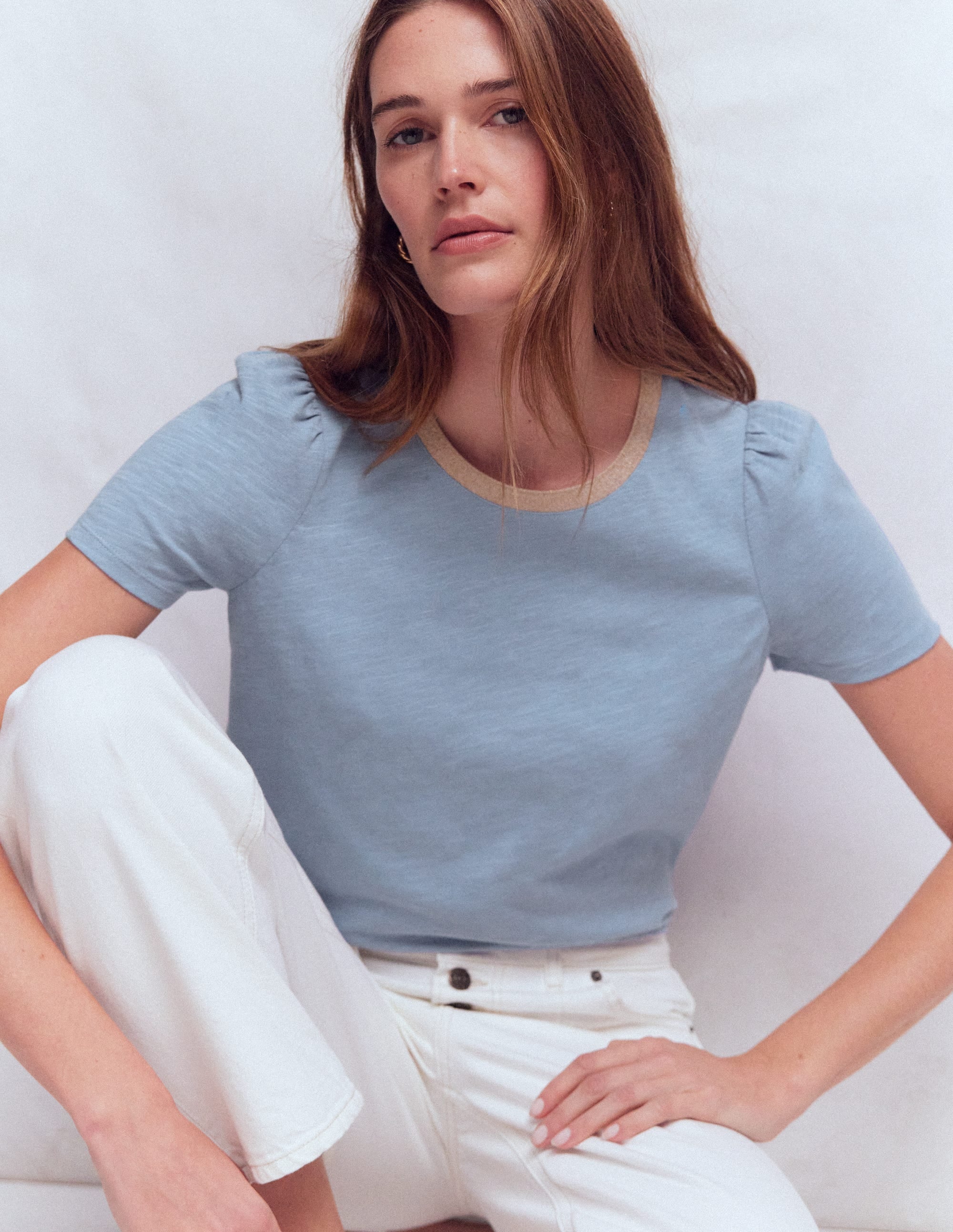 Metallic Trim T-Shirt-French Blue - Image 1