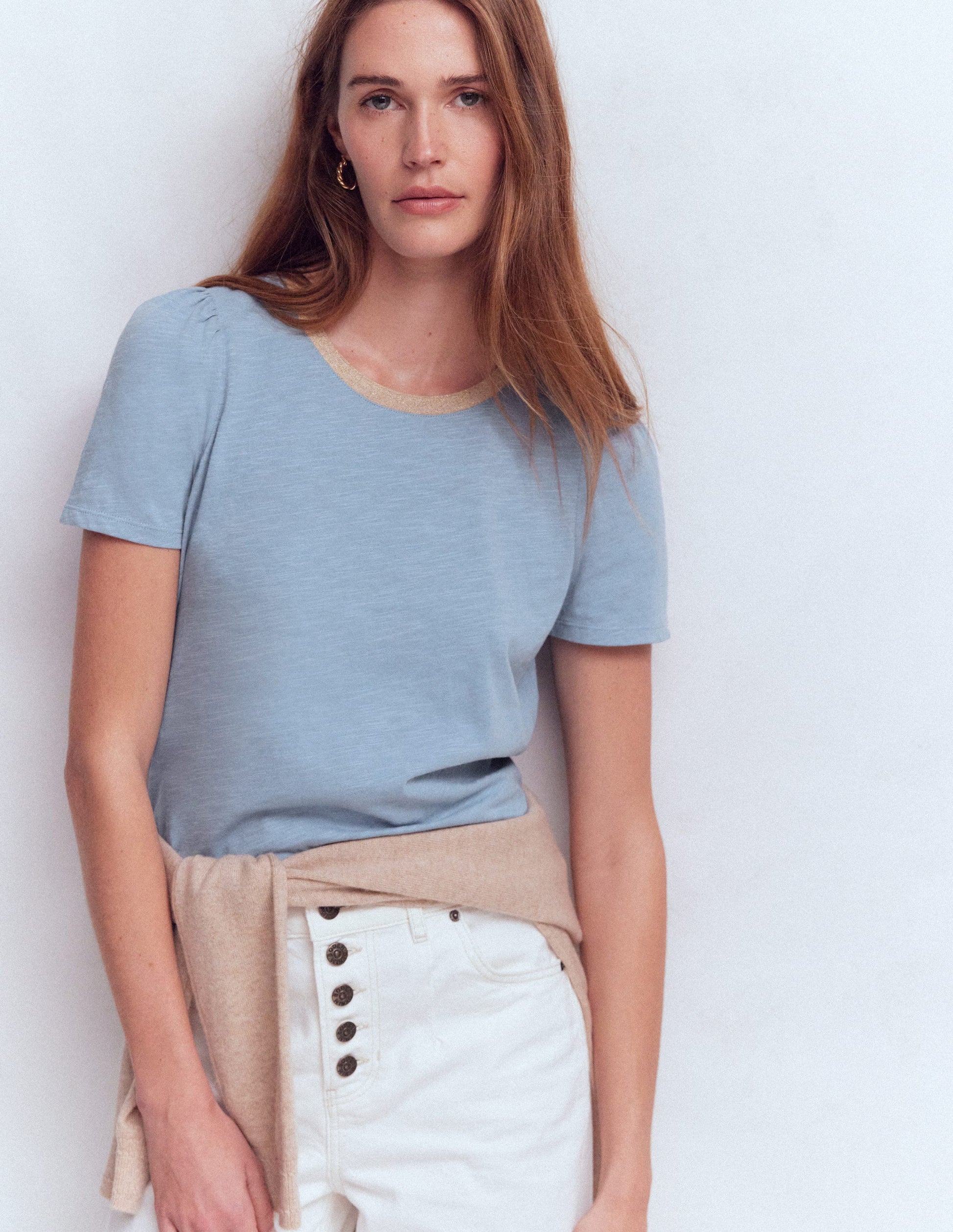Metallic Trim T-Shirt-French Blue-4