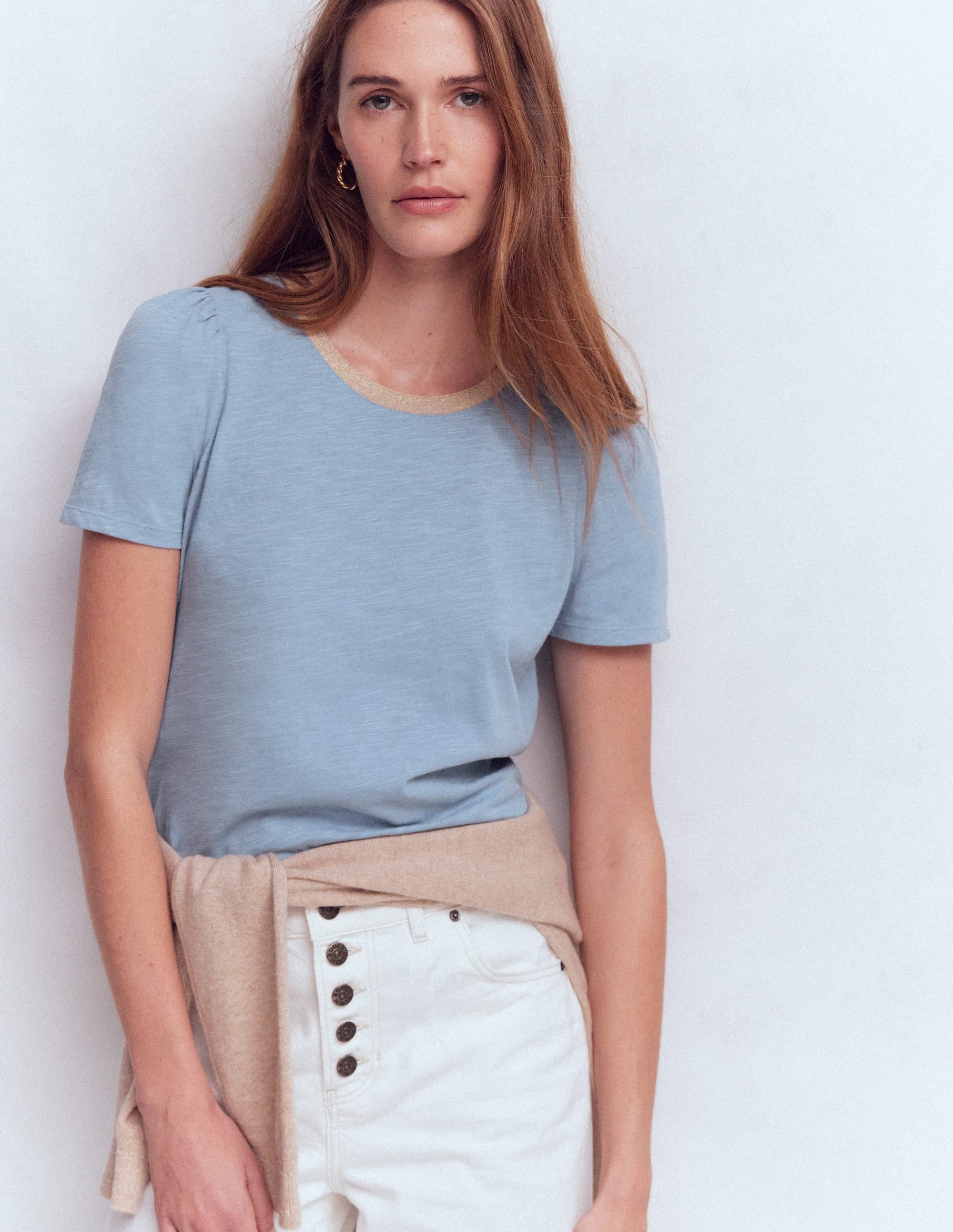 Metallic Trim T-Shirt-French Blue - Image 4